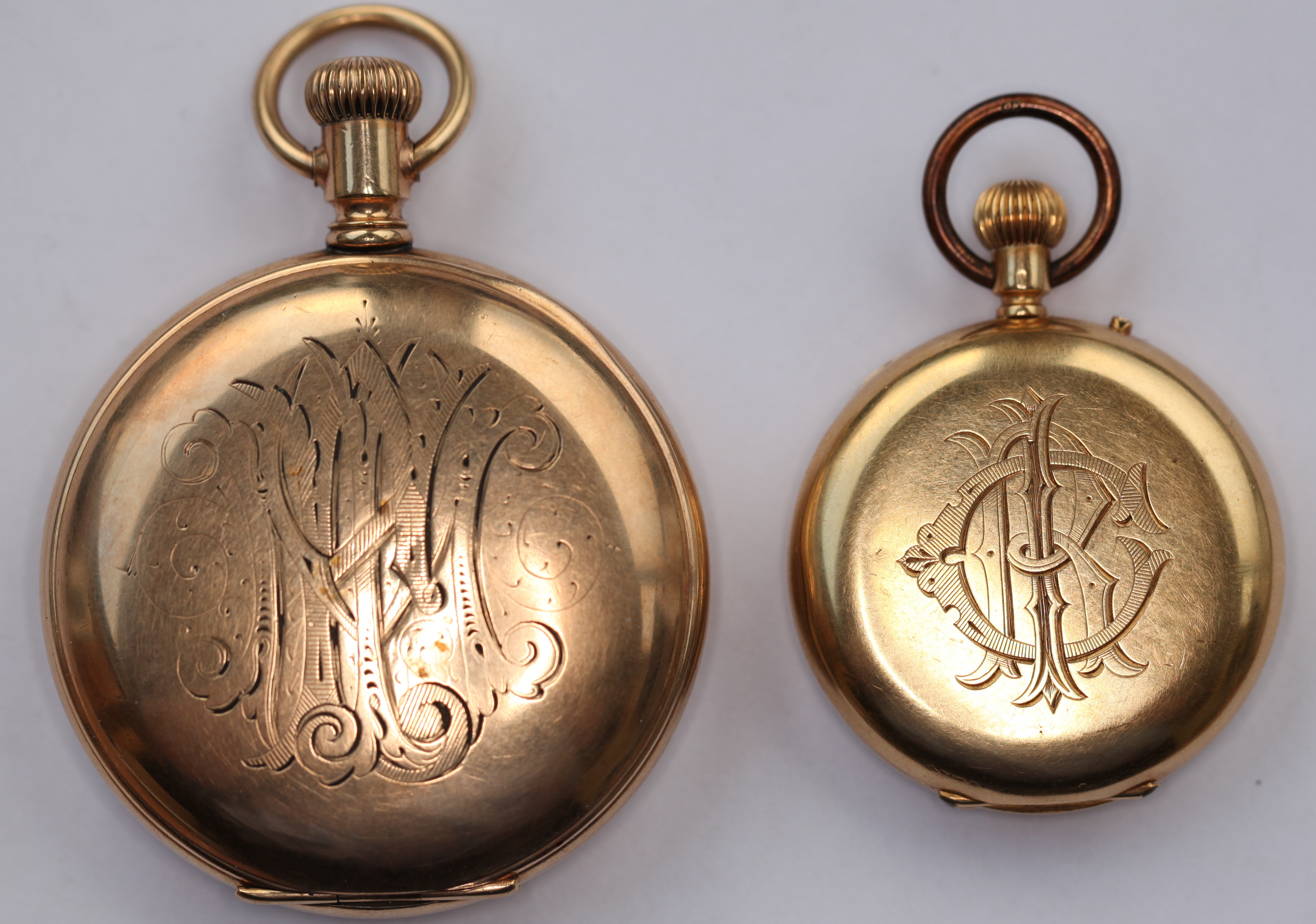 An 18ct gold hunter cased fob watch