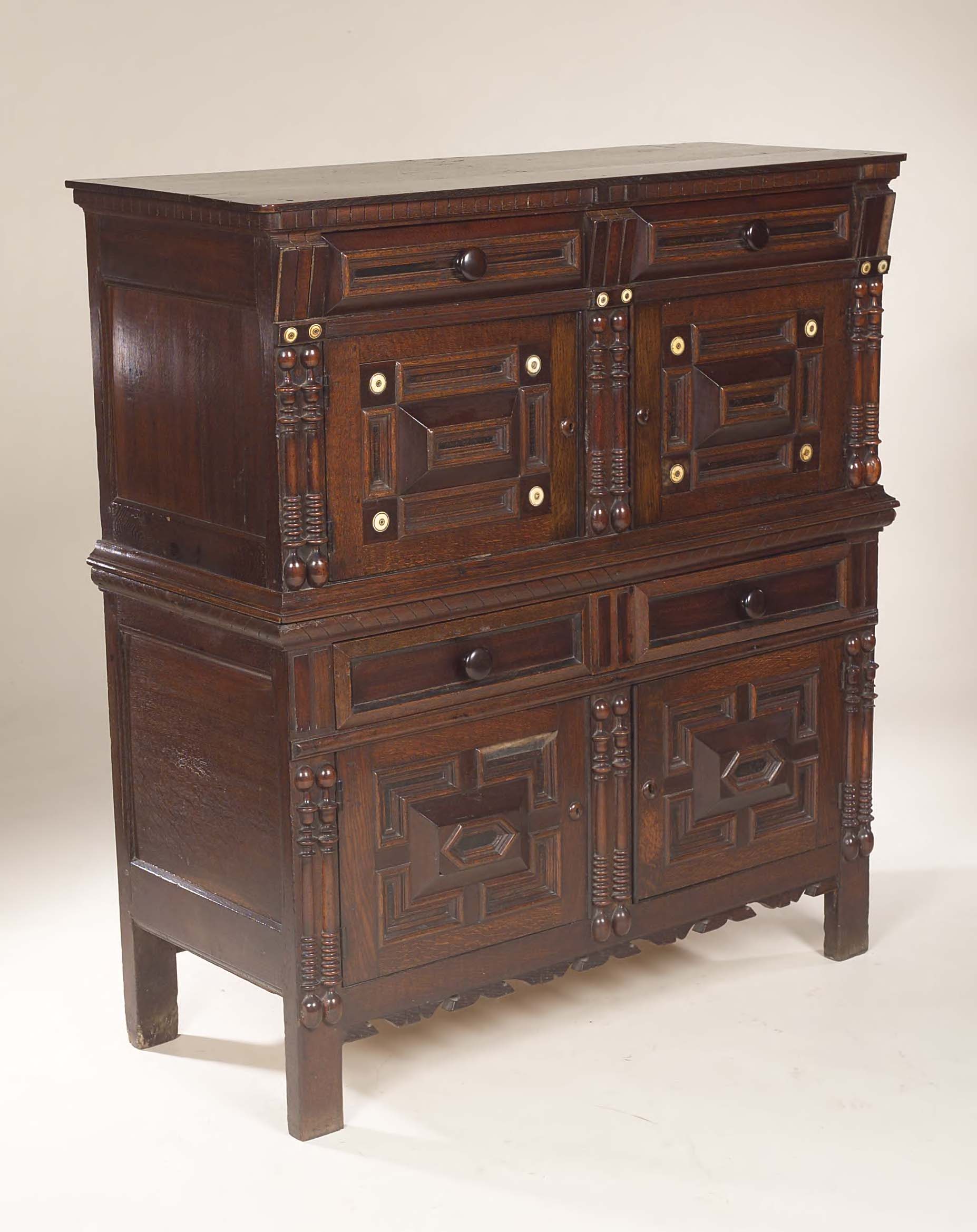 A reconstructed 17th century oak cabinet,