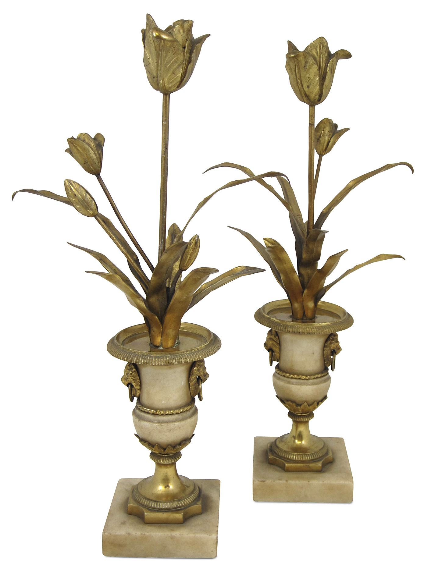 PAIR OF GILT METAL AND MARBLE CANDLESTICKS