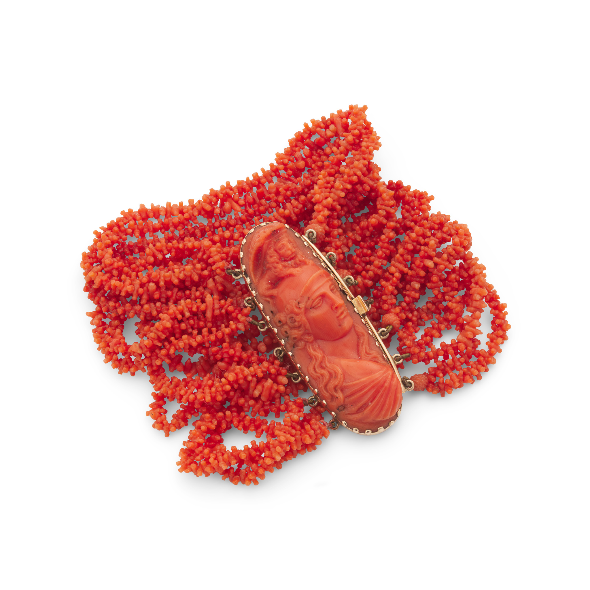 A mid 19th century coral cameo bracelet