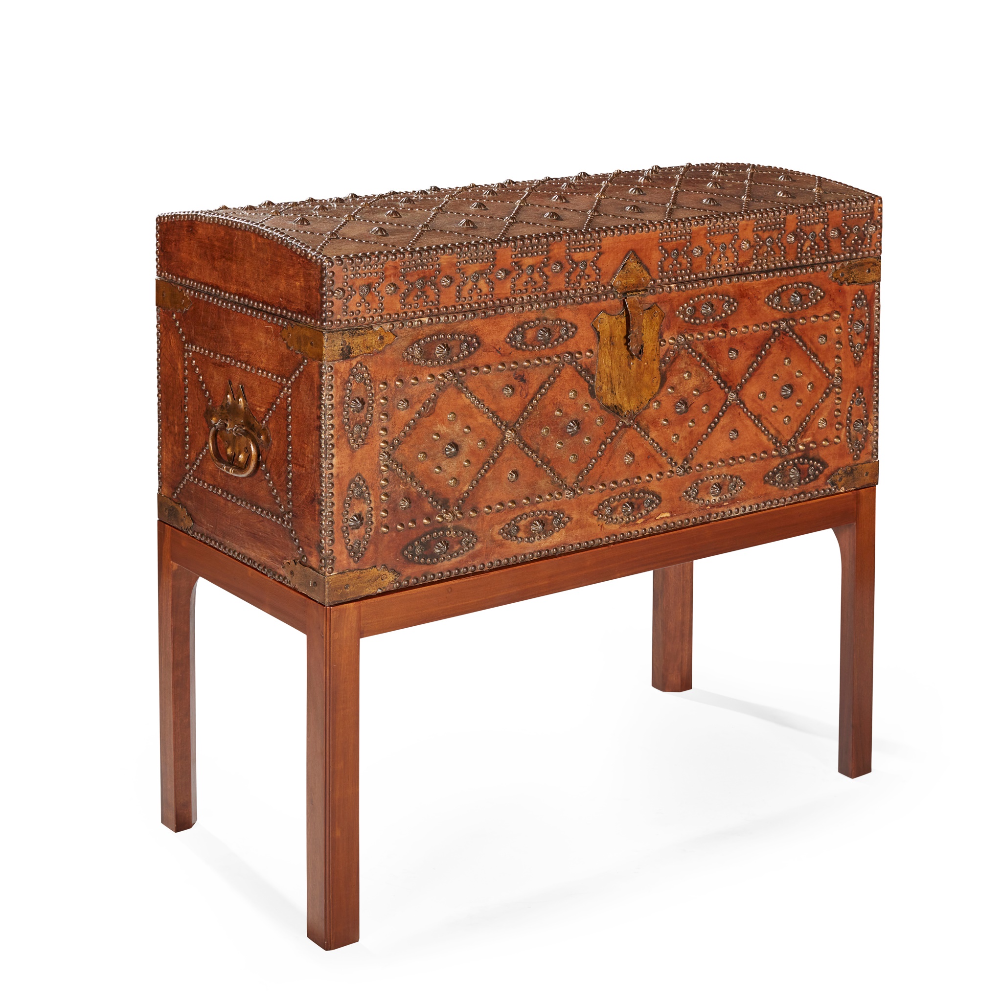 STUDDED DOME-TOP LEATHER CHEST-ON-STAND
