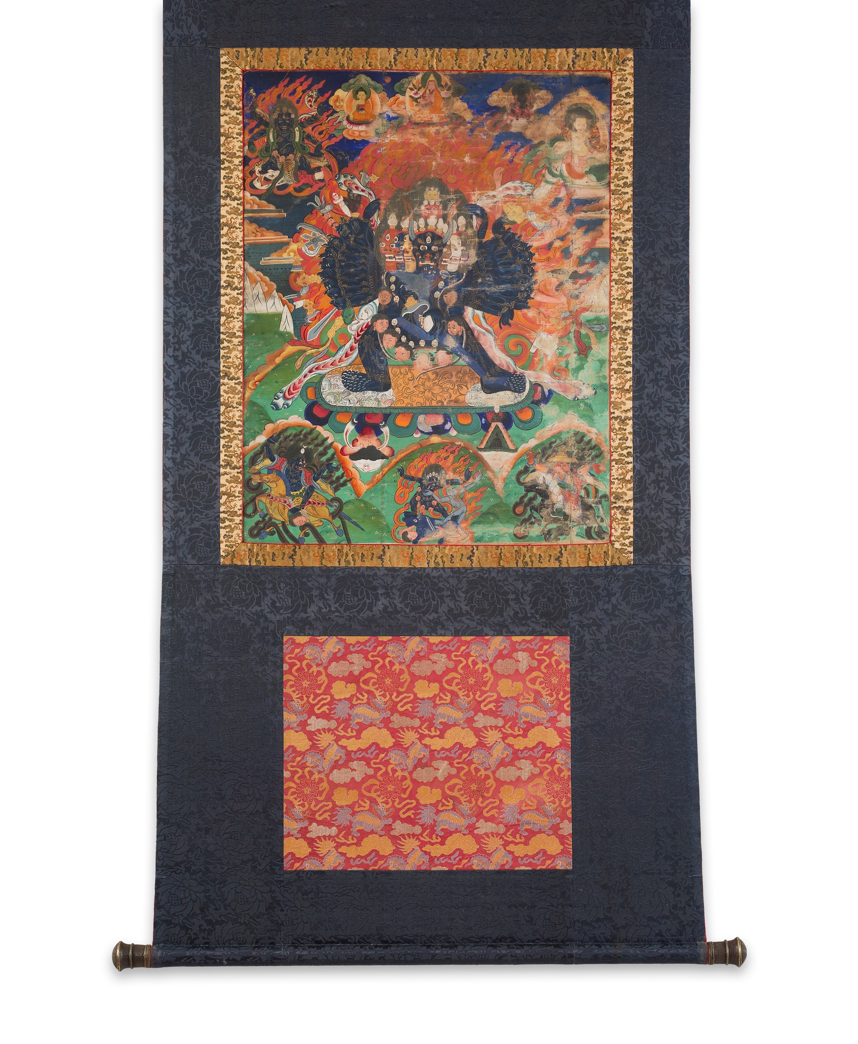 THANGKA DEPICTING YAMANTAKA AND CONSORT VAJRAVETALI