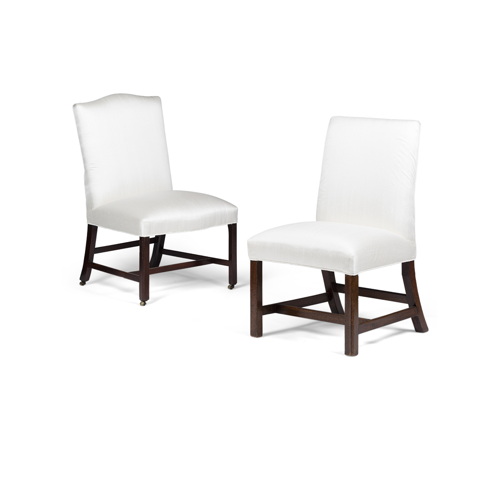 TWO GEORGE III MAHOGANY UPHOLSTERED SIDE CHAIRS