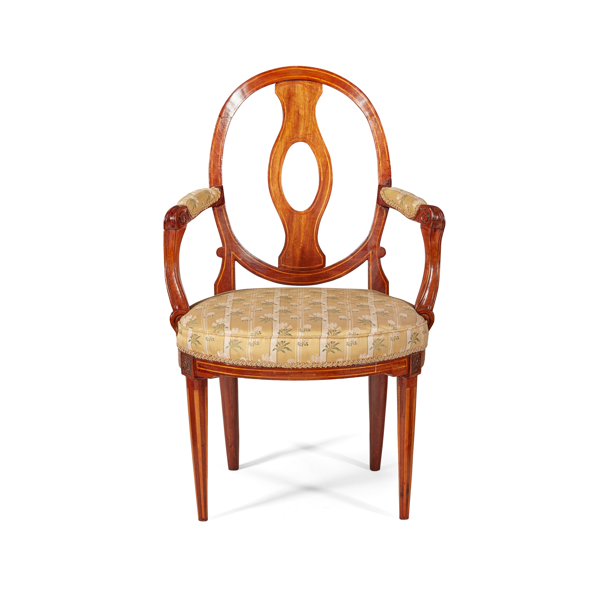 ITALIAN NEOCLASSICAL FRUITWOOD AND INLAY ARMCHAIR