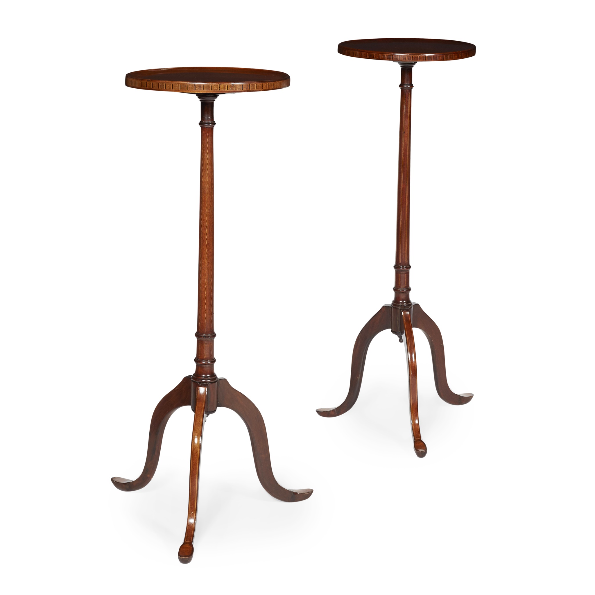PAIR OF GEORGE III STYLE INLAID MAHOGANY TORCHERES