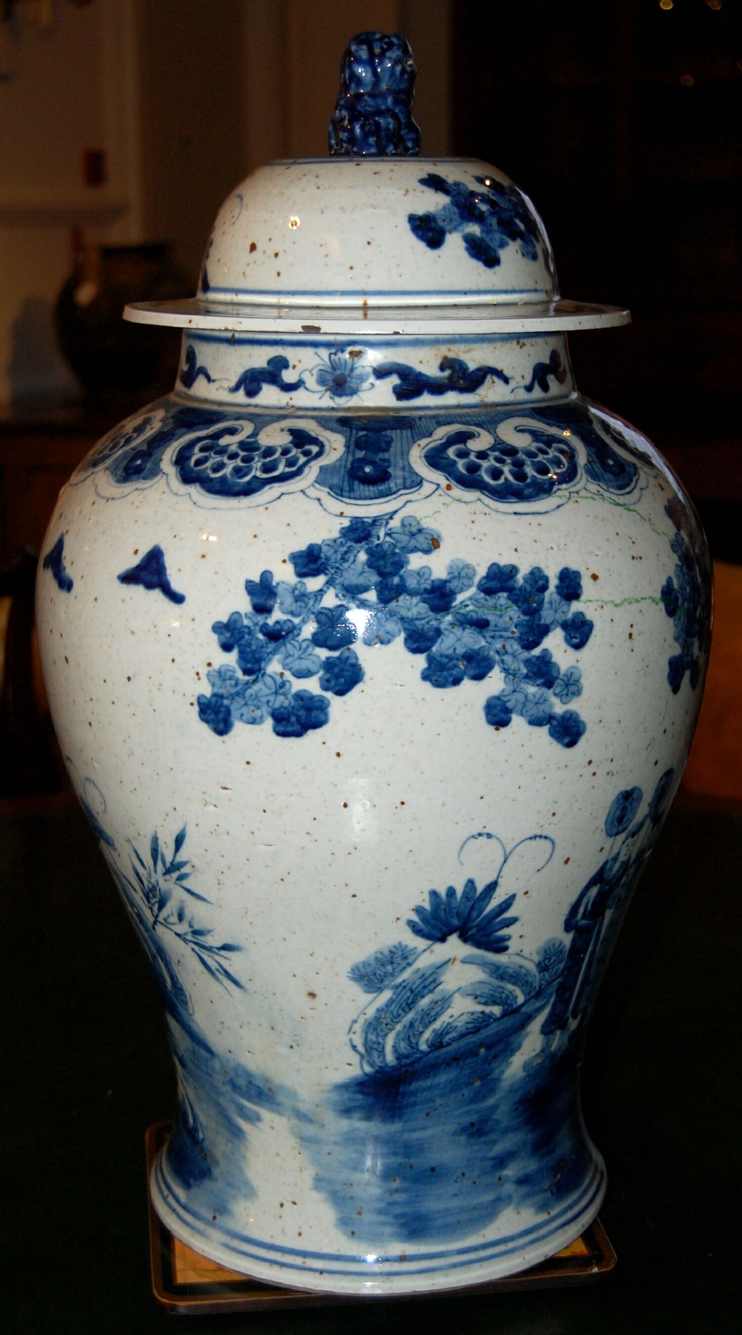 CHINESE BLUE PAINTED BALUSTER VASE AND COVER