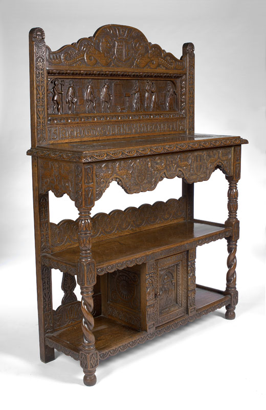 A Victorian oak 'marriage' buffet carved in the 16th century manner