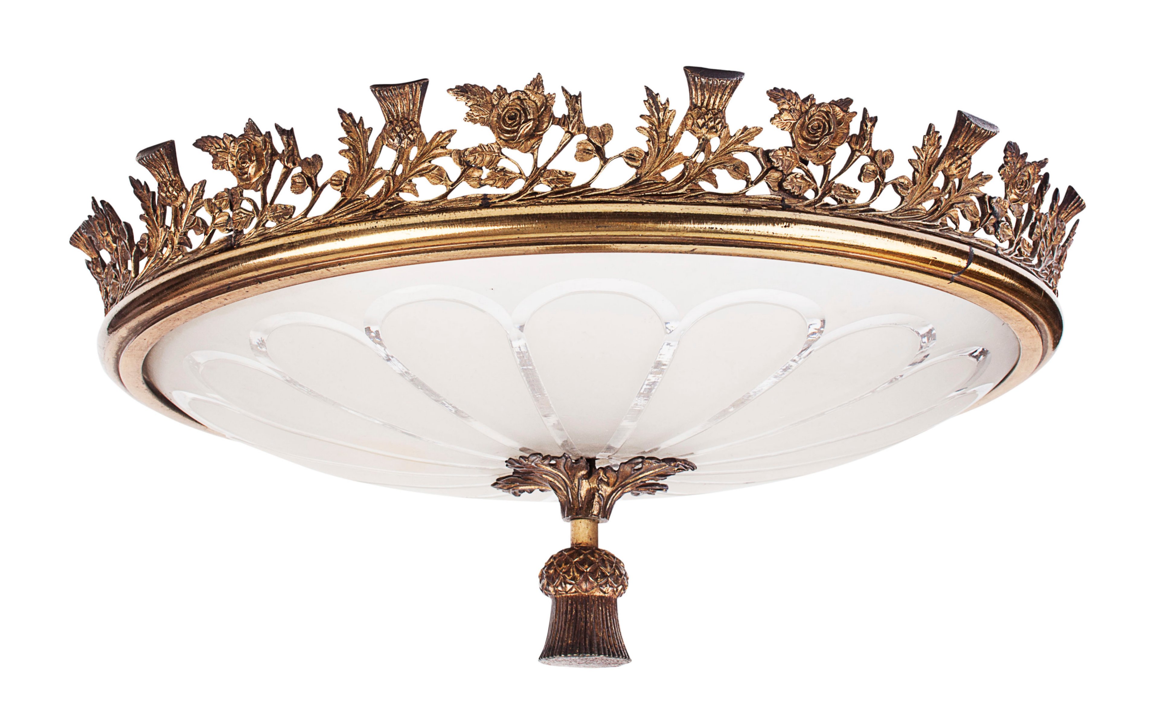SCOTTISH REGENCY GILT BRONZE AND CUT GLASS CEILING LIGHT