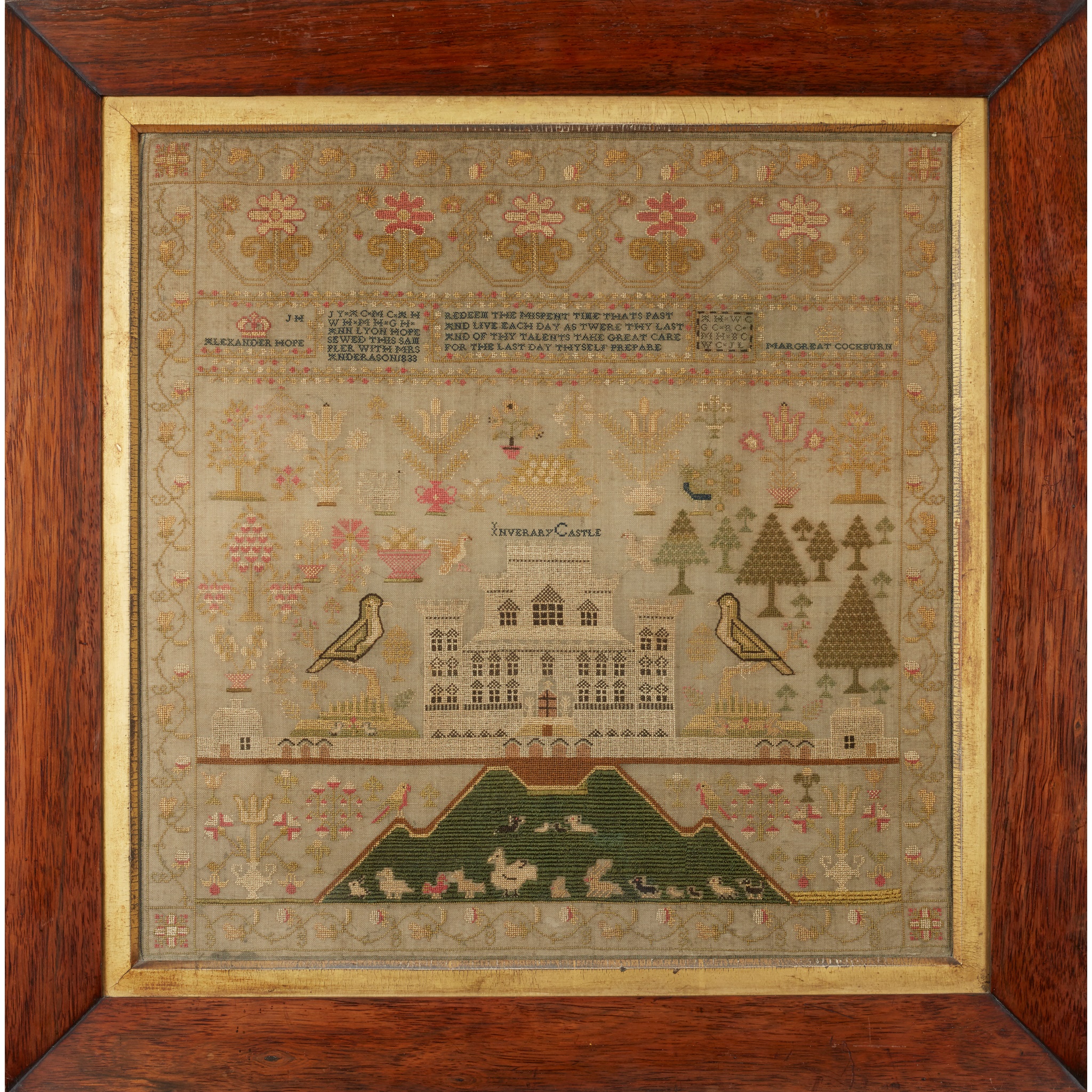 LARGE SCOTTISH NEEDLEWORK SAMPLER BY ANN LYON HOPE