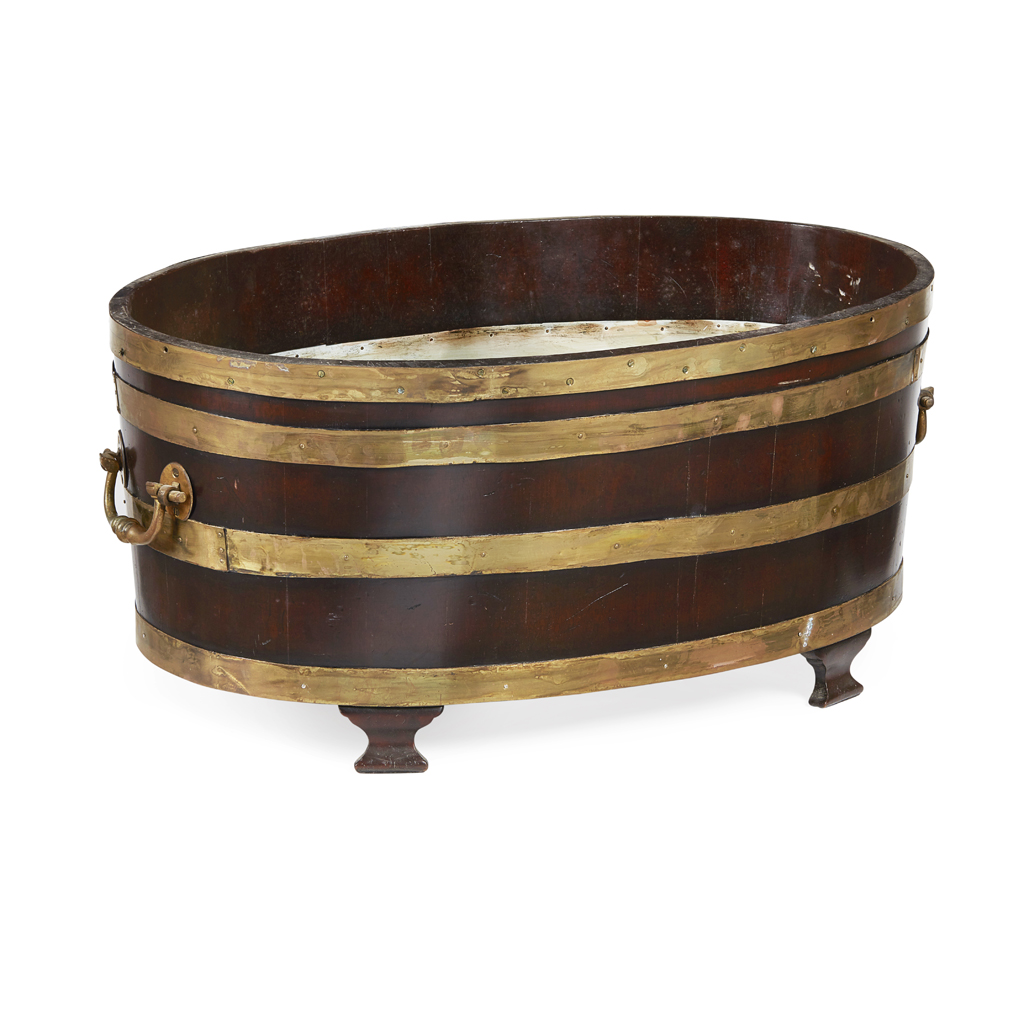 GEORGE III MAHOGANY BRASS BANDED WINE COOLER
