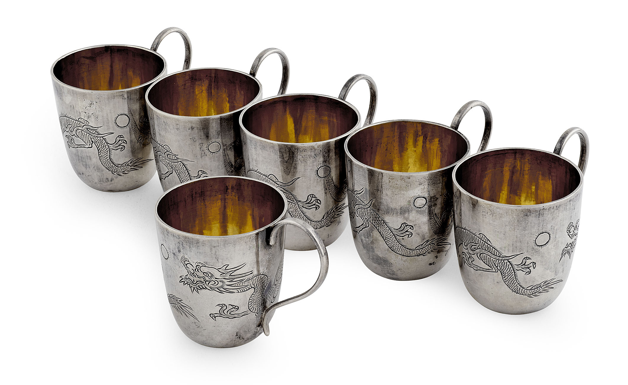 SET OF SIX CHINESE EXPORT SILVER TOT CUPS