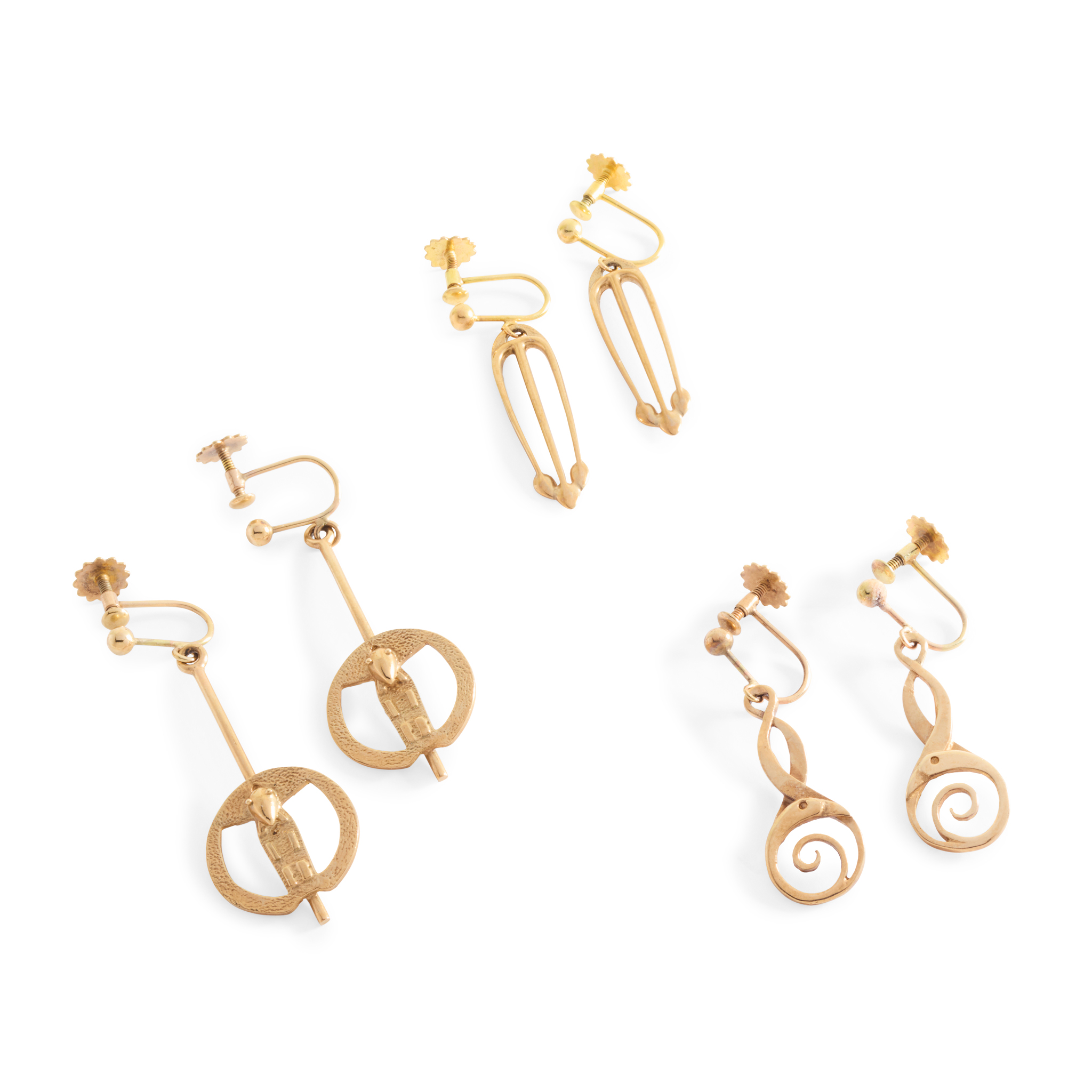 Ola Gorie: Three pairs of 9ct gold pendent earrings