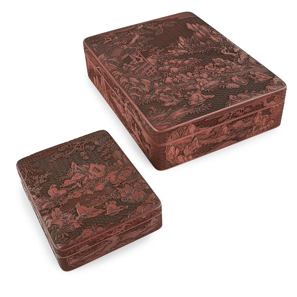 TSUISHU LACQUER WRITING BOX AND PAPER BOX, SUZURIBAKO AND RYOSHIBAKO