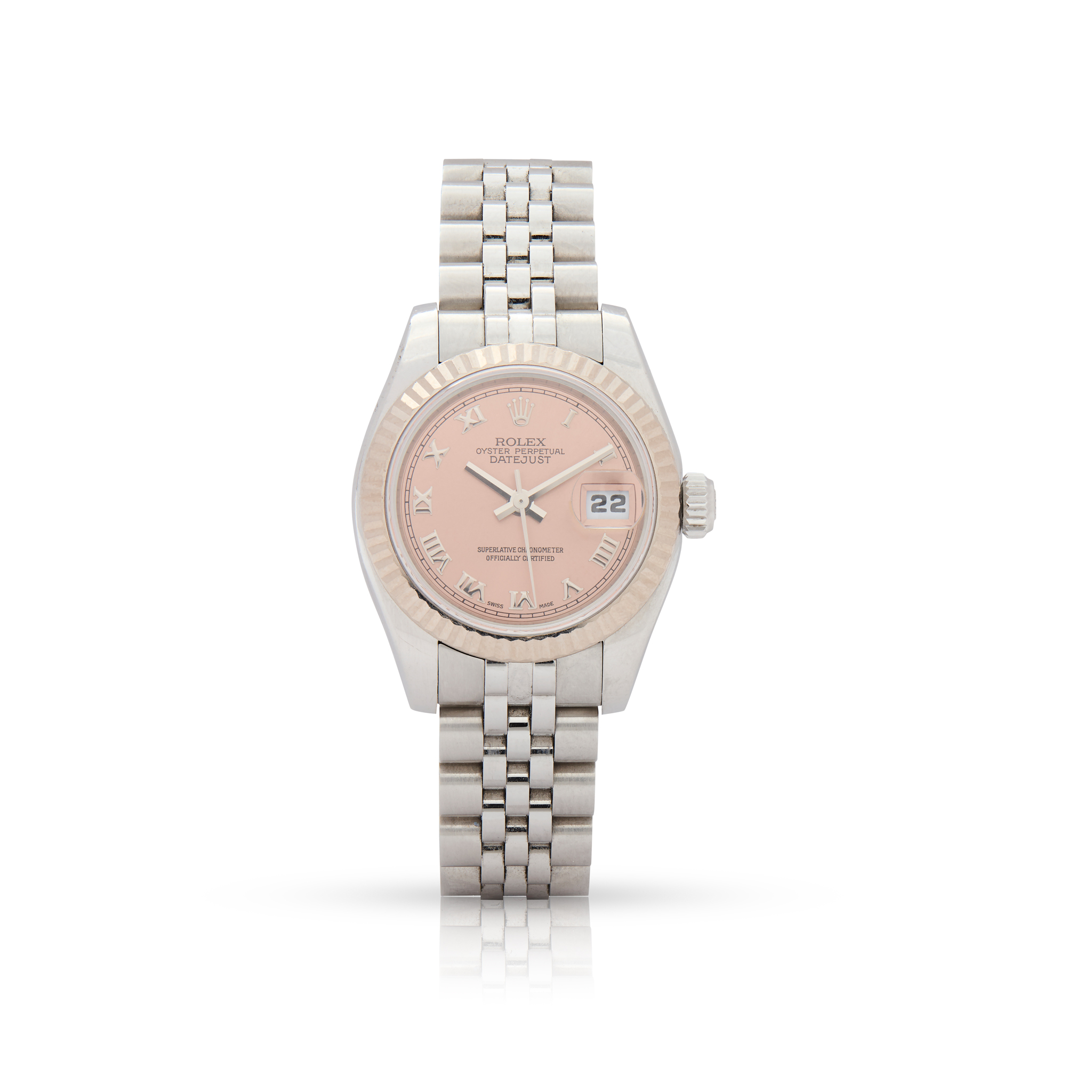 Rolex. A Ladies stainless steel and white gold automatic wristwatch with date