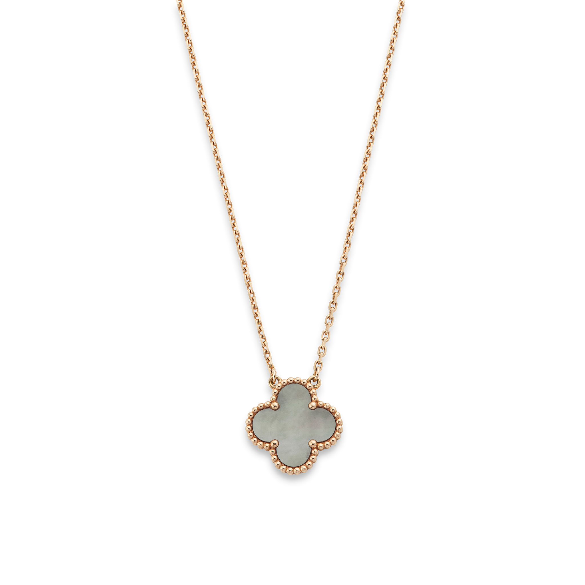 Van Cleef & Arpels: A grey mother-of-pearl and rose gold "Vintage Alhambra" pendant necklace