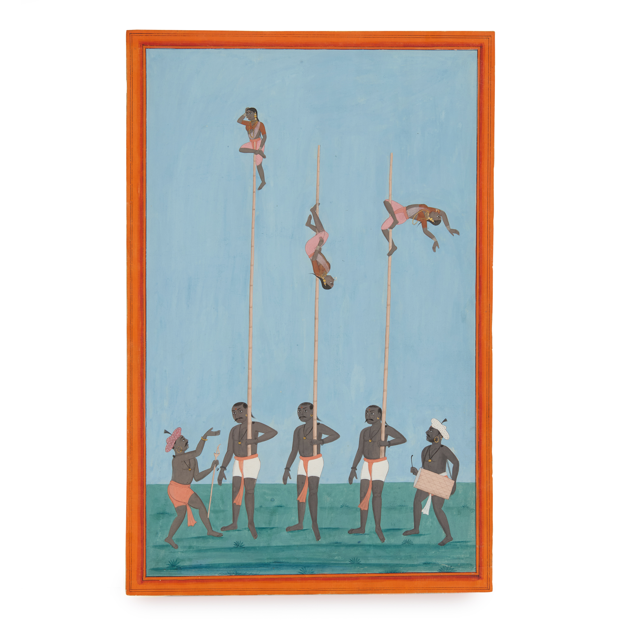 FEMALE ACBROBATS PERFORMING UP BAMBOO POLES