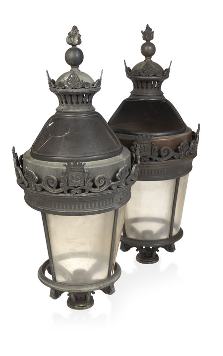 A large pair of Irish bronze pier lanterns