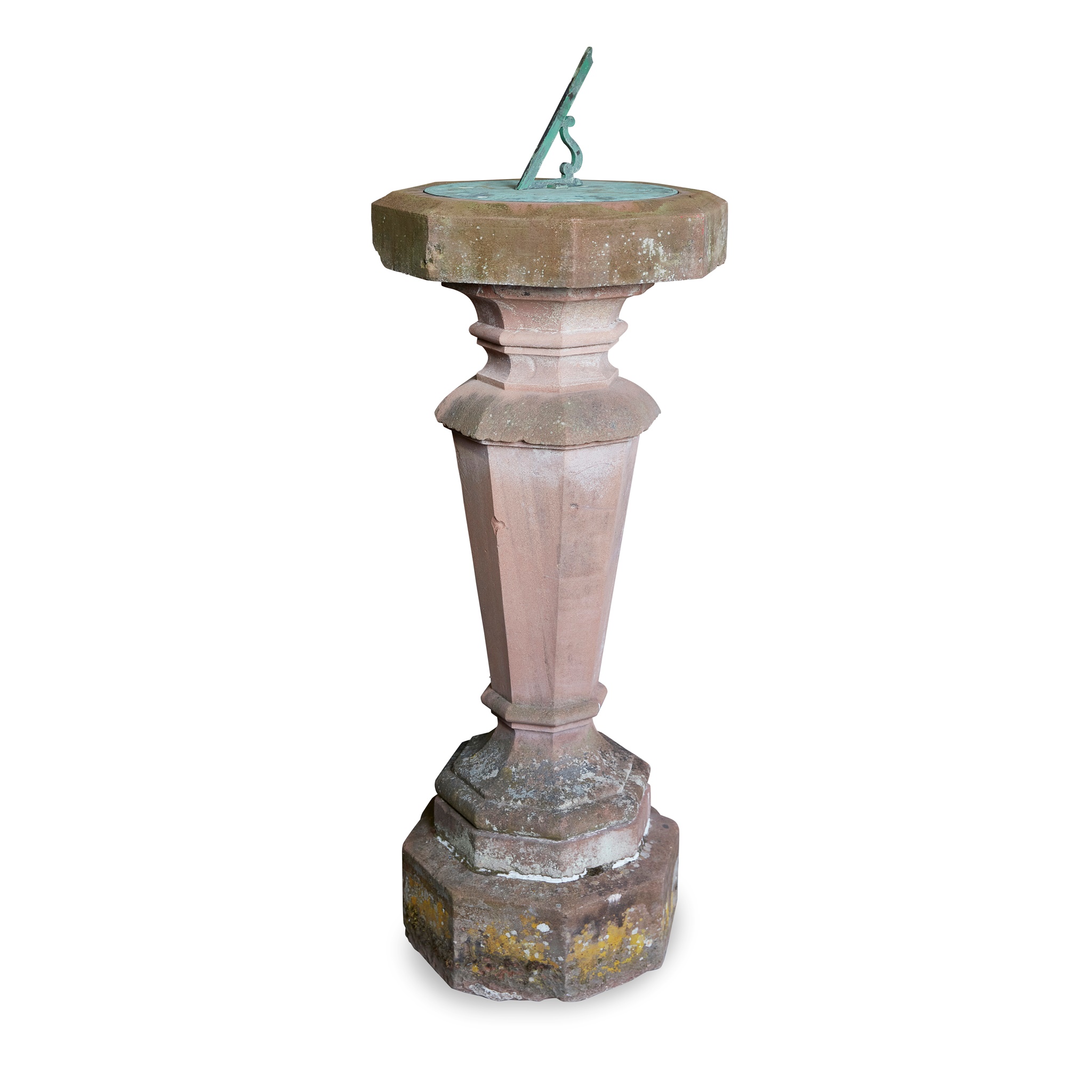 BRONZE AND SANDSTONE SUNDIAL AND PEDESTAL