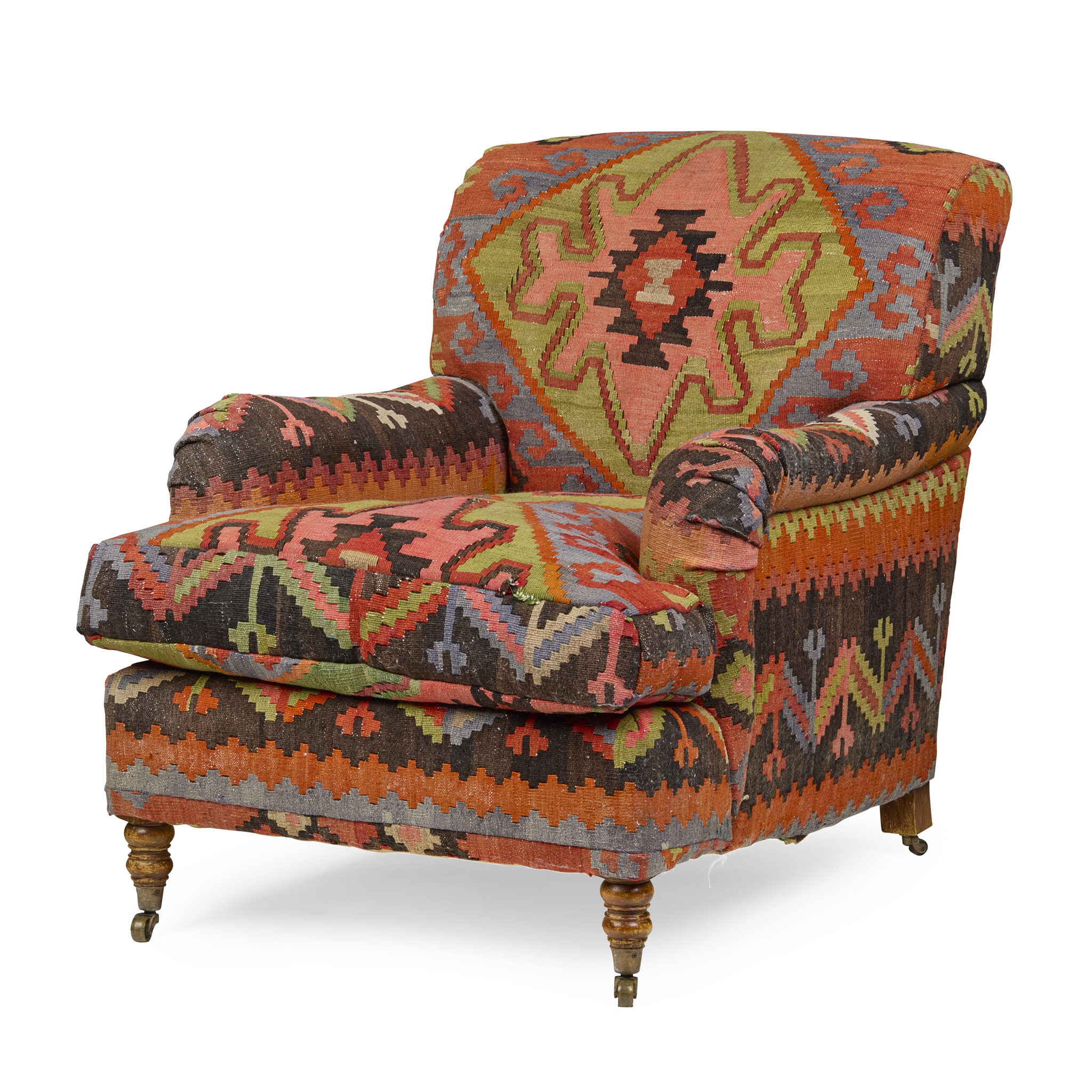 KILIM UPHOLSTERED EASY ARMCHAIR, BY HEPPLE, HEXHAM