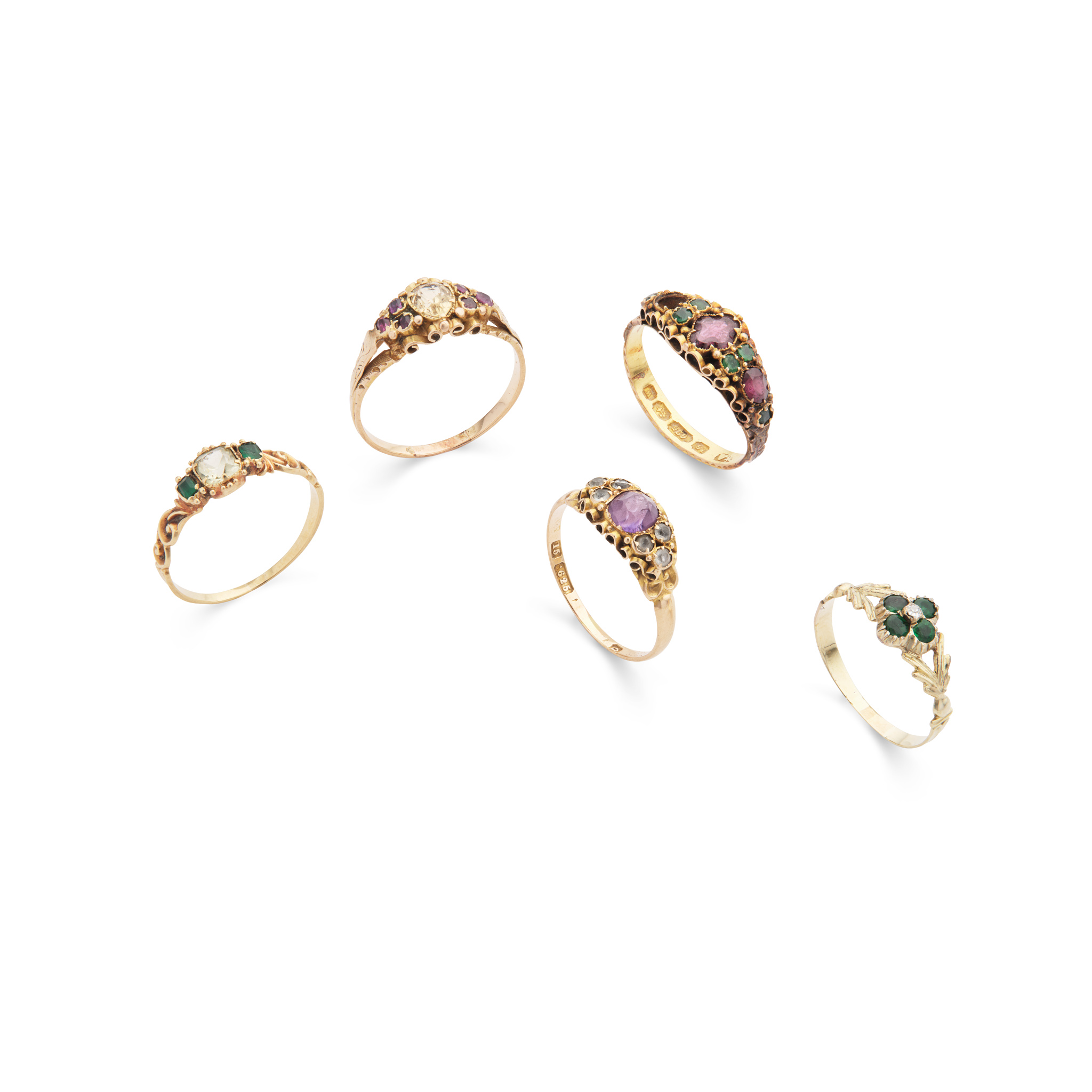 A collection of gem-set rings