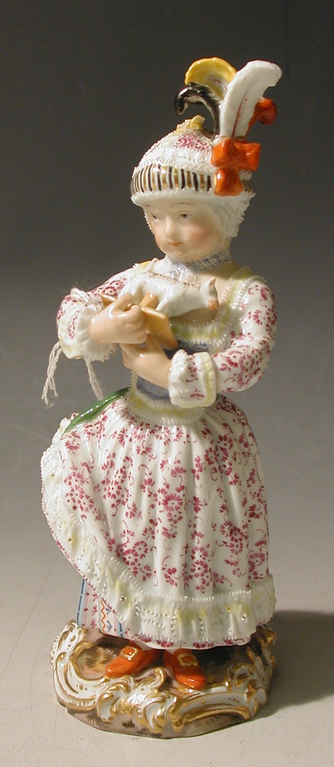 A Meissen style figure of a young girl,
