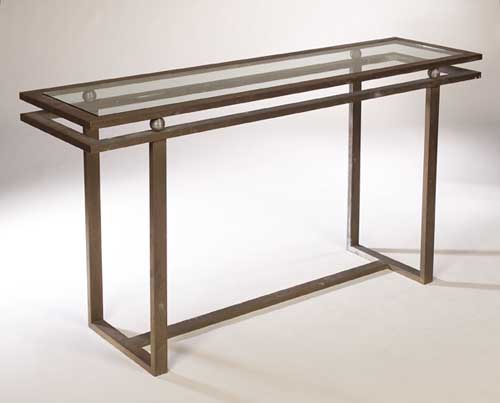 An Art Deco brass framed console table,
