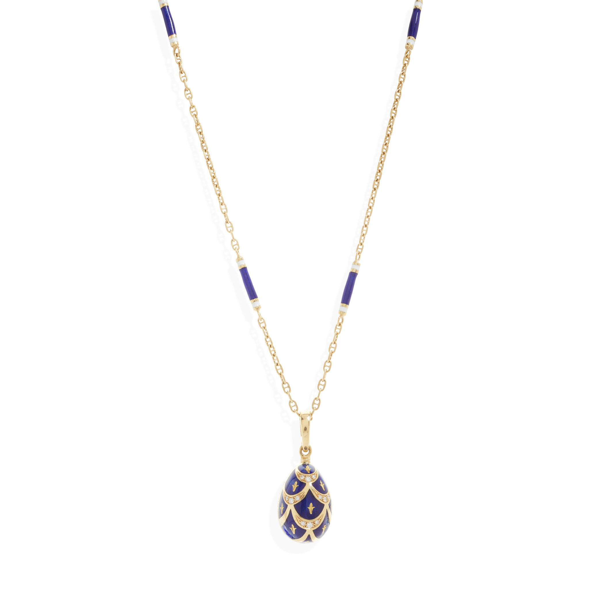 Fabergé: A limited edition enamel and diamond egg pendant and chain