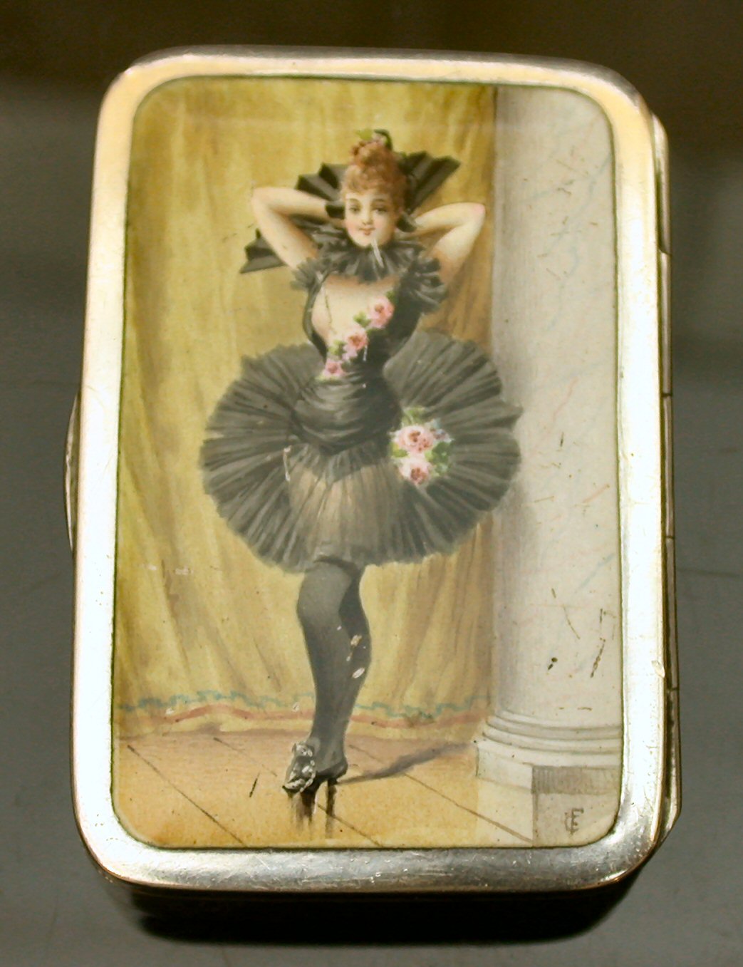 Erotica - a Victorian enamelled vesta case,