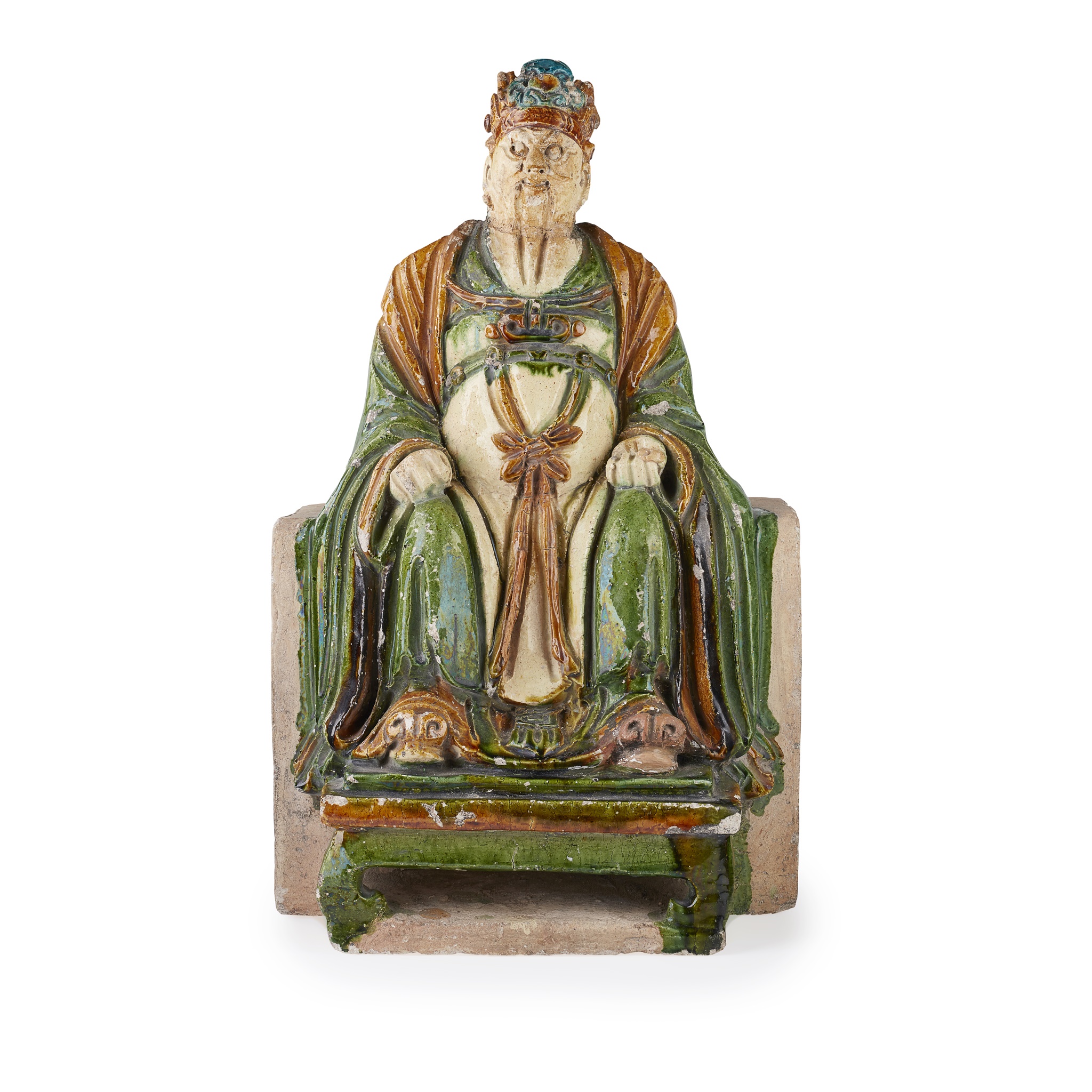 SANCAI-GLAZED ROOFTILE OF A MALE FIGURE