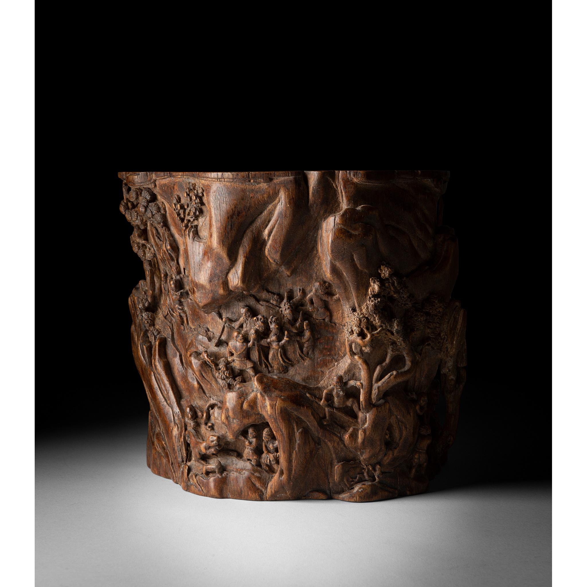 RARE LARGE CARVED AGARWOOD BRUSH POT