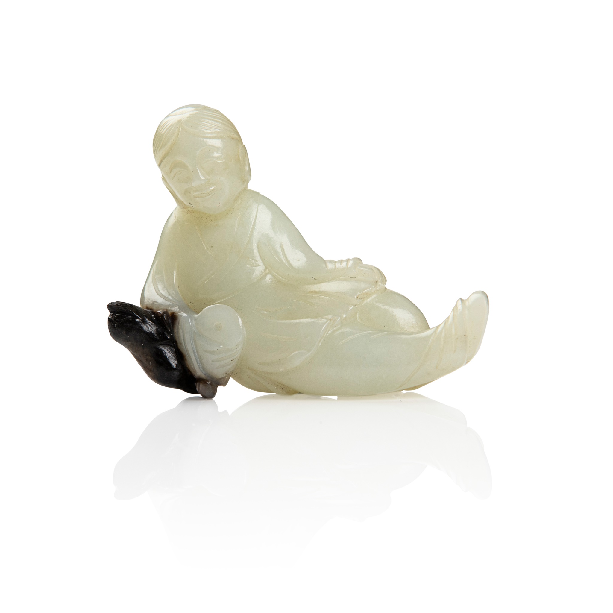 WHITE JADE CARVING OF LIU HAI AND THE MONEY TOAD