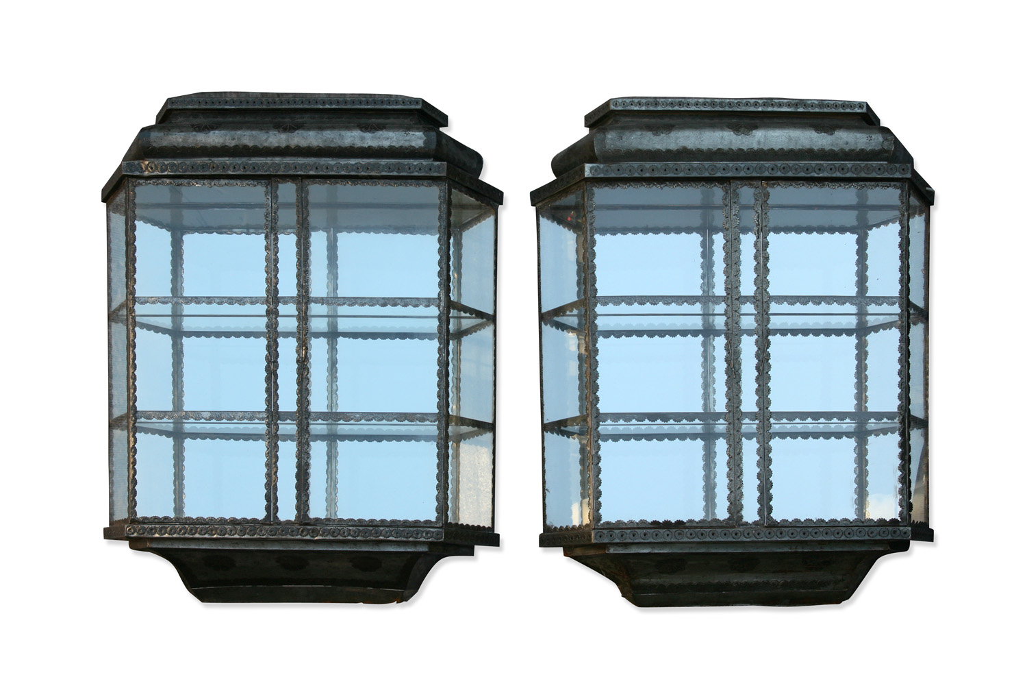 PAIR OF FRENCH POLISHED STEEL WALL CABINETS