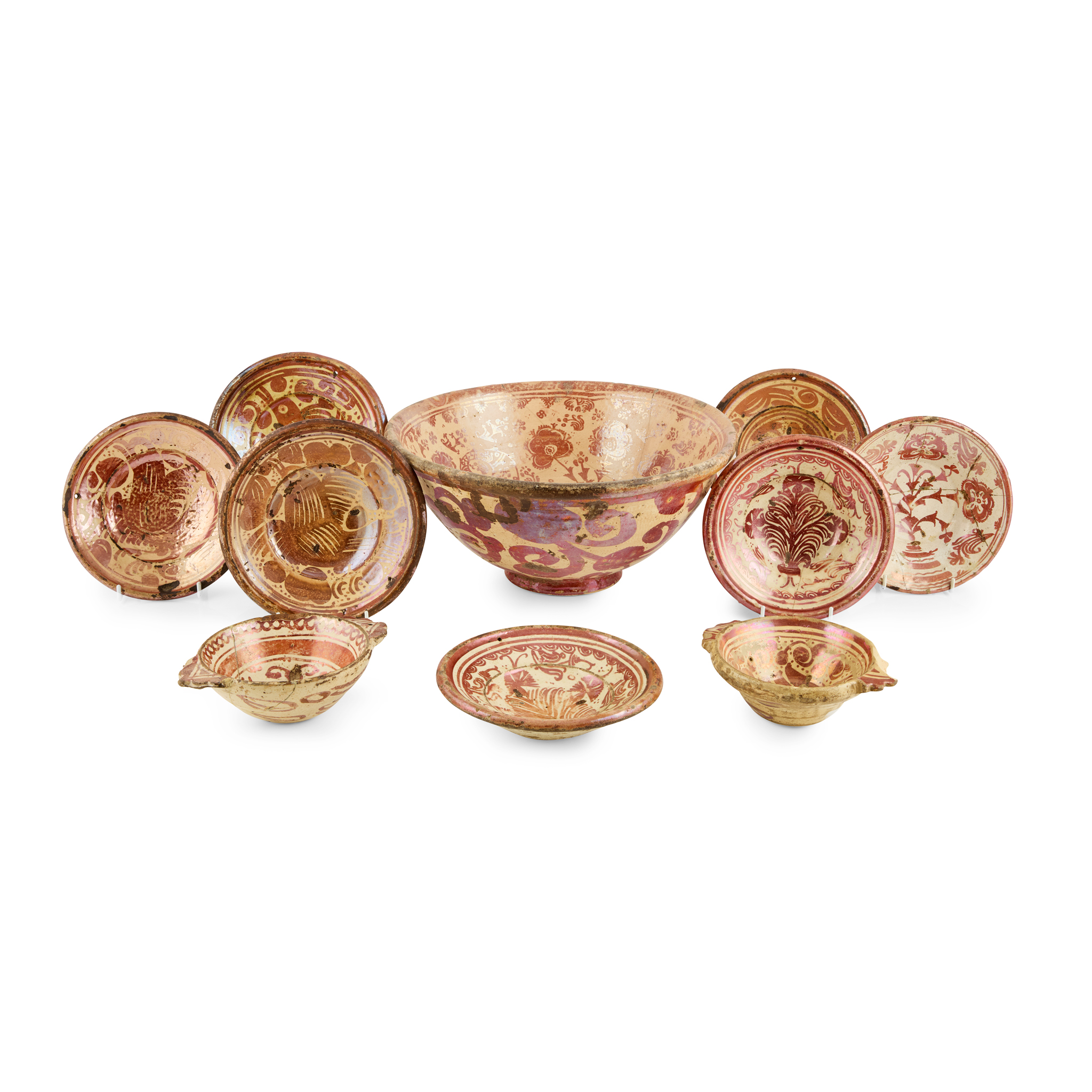 COLLECTION OF HISPANO MORESQUE COPPER LUSTRE BOWLS