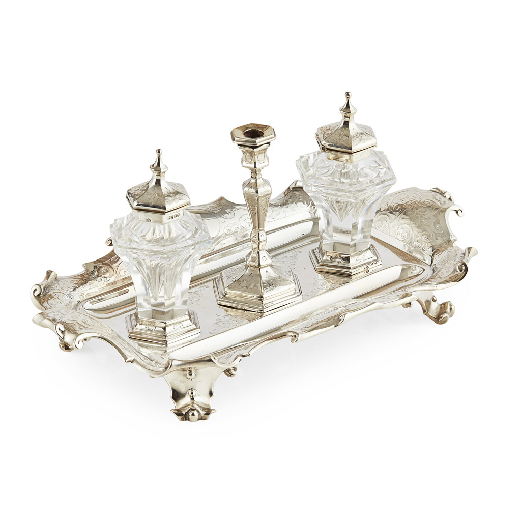 VICTORIAN SILVER DESK STAND, BY EDWARD BARNARD & JOHN BARNARD
