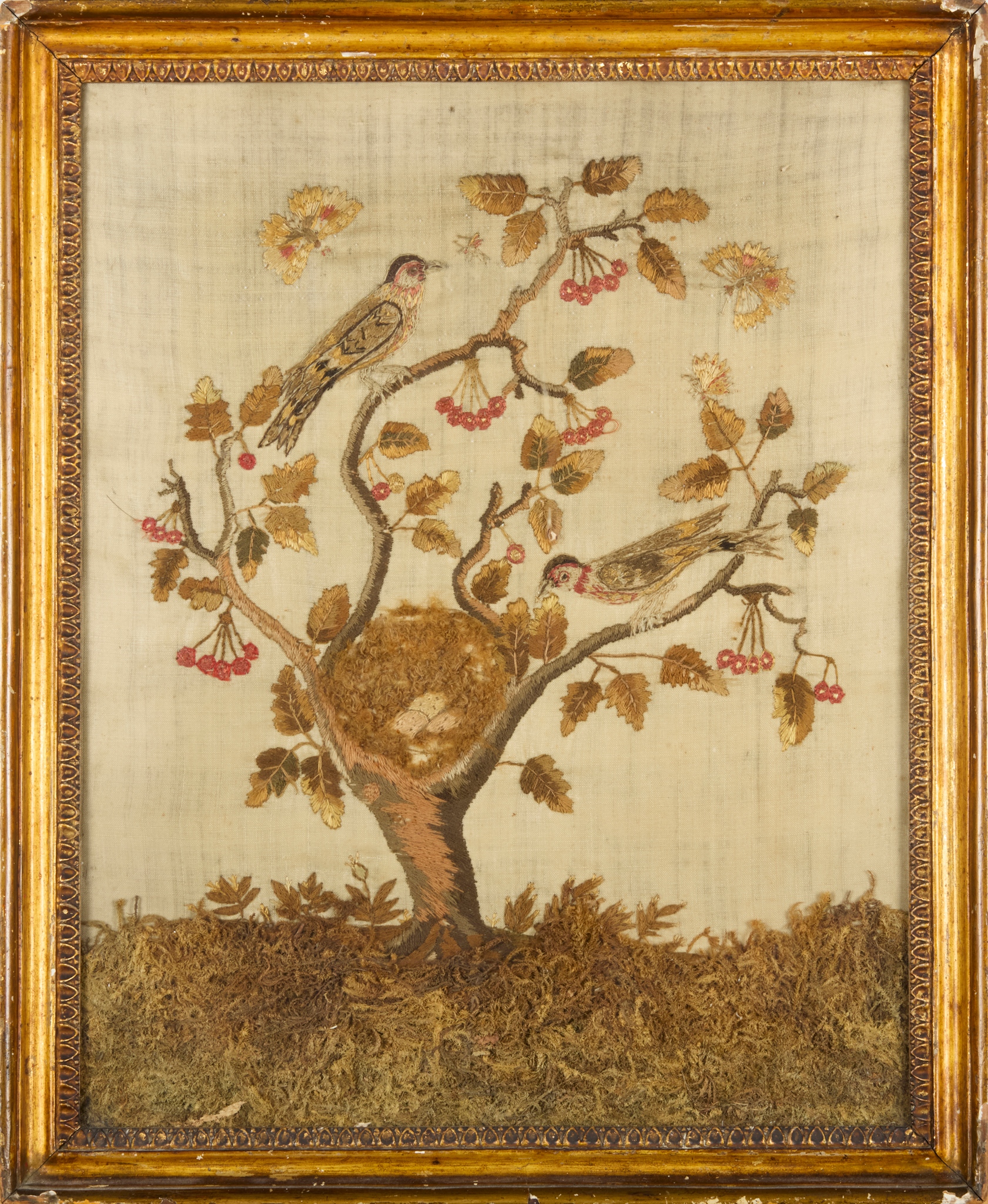 GEORGE III NEEDLEWORK AND STUMPWORK PANEL