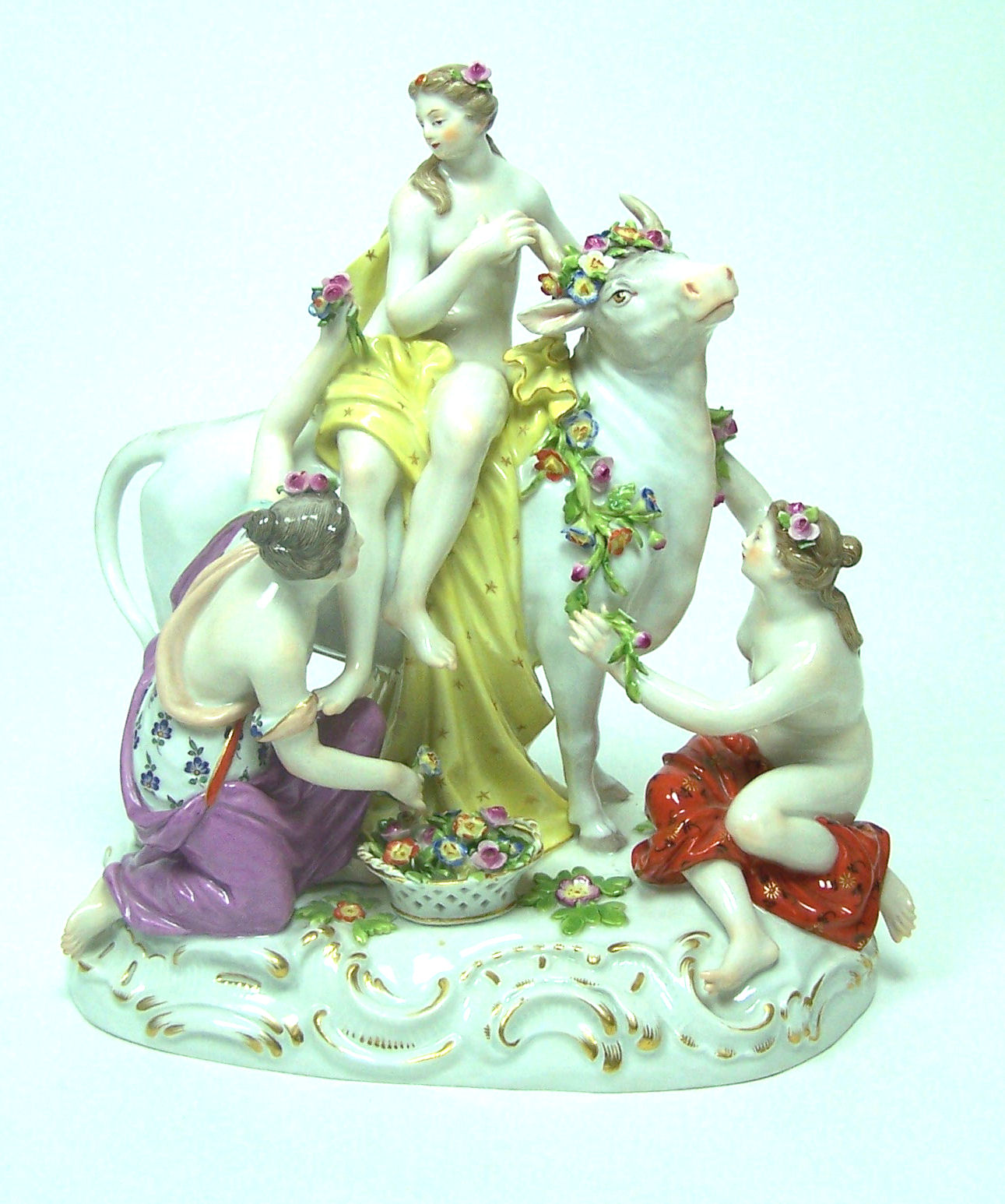 A Meissen style figure group of Europa and the Bull