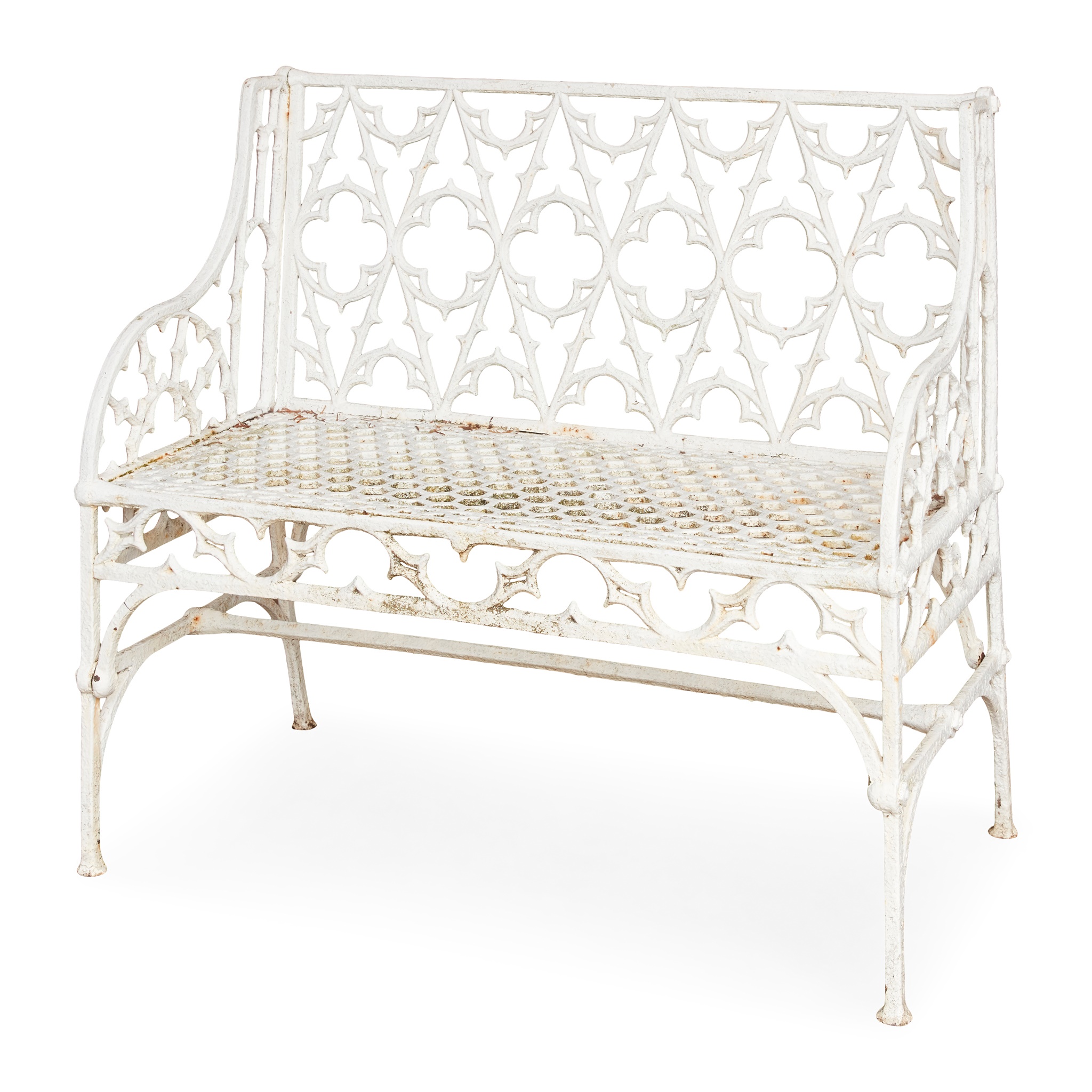 VICTORIAN CAST IRON 'GOTHIC' TWO SEAT GARDEN BENCH, PROBABLY VAL D'OSNE