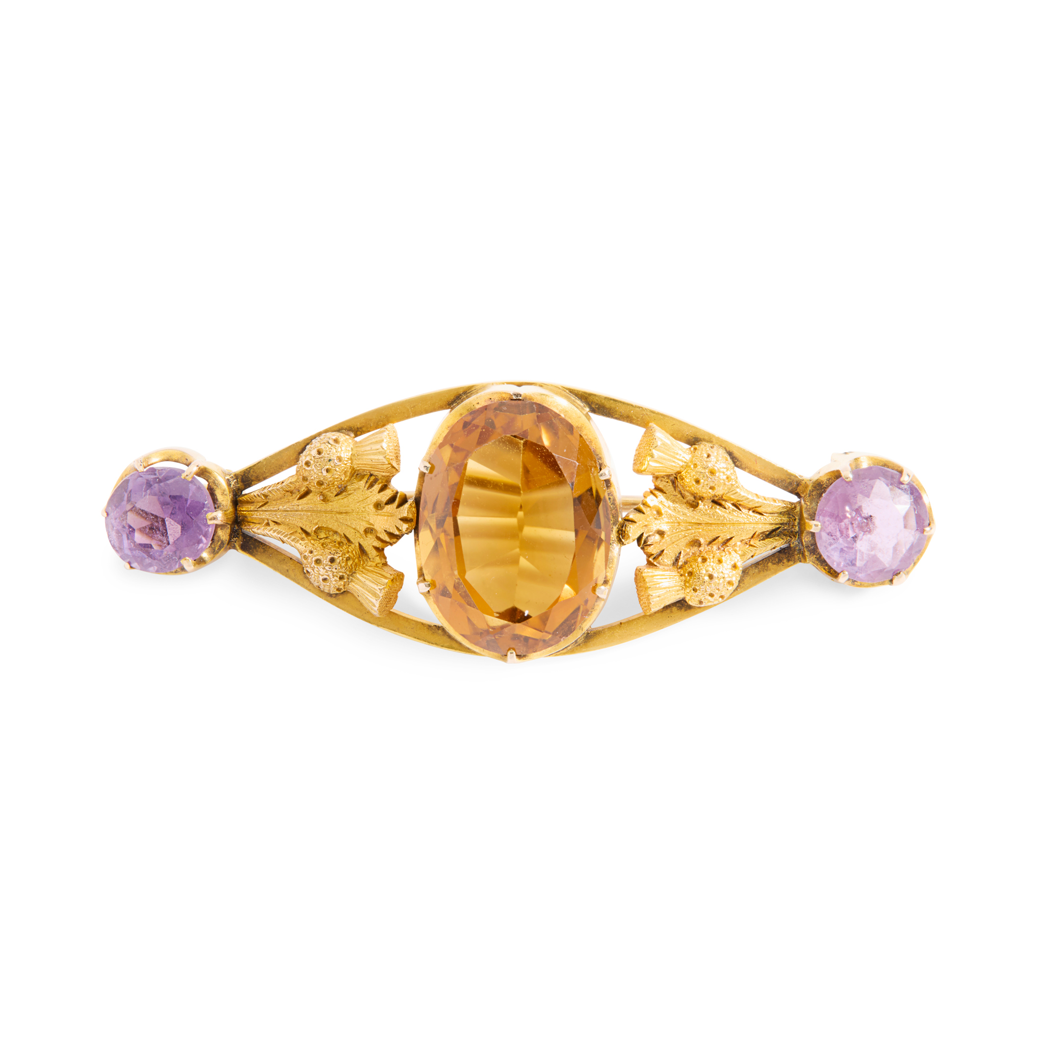 A late 19th century citrine and amethyst brooch