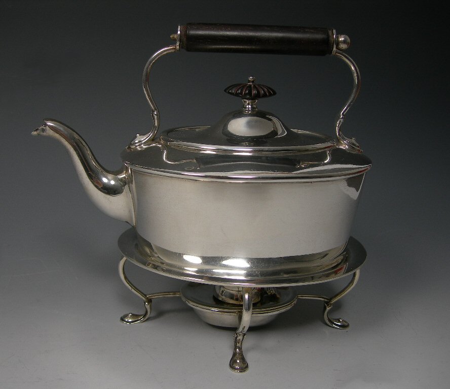 A LATE VICTORIAN SCOTTISH TEA KETTLE ON STAND WITH BURNER,