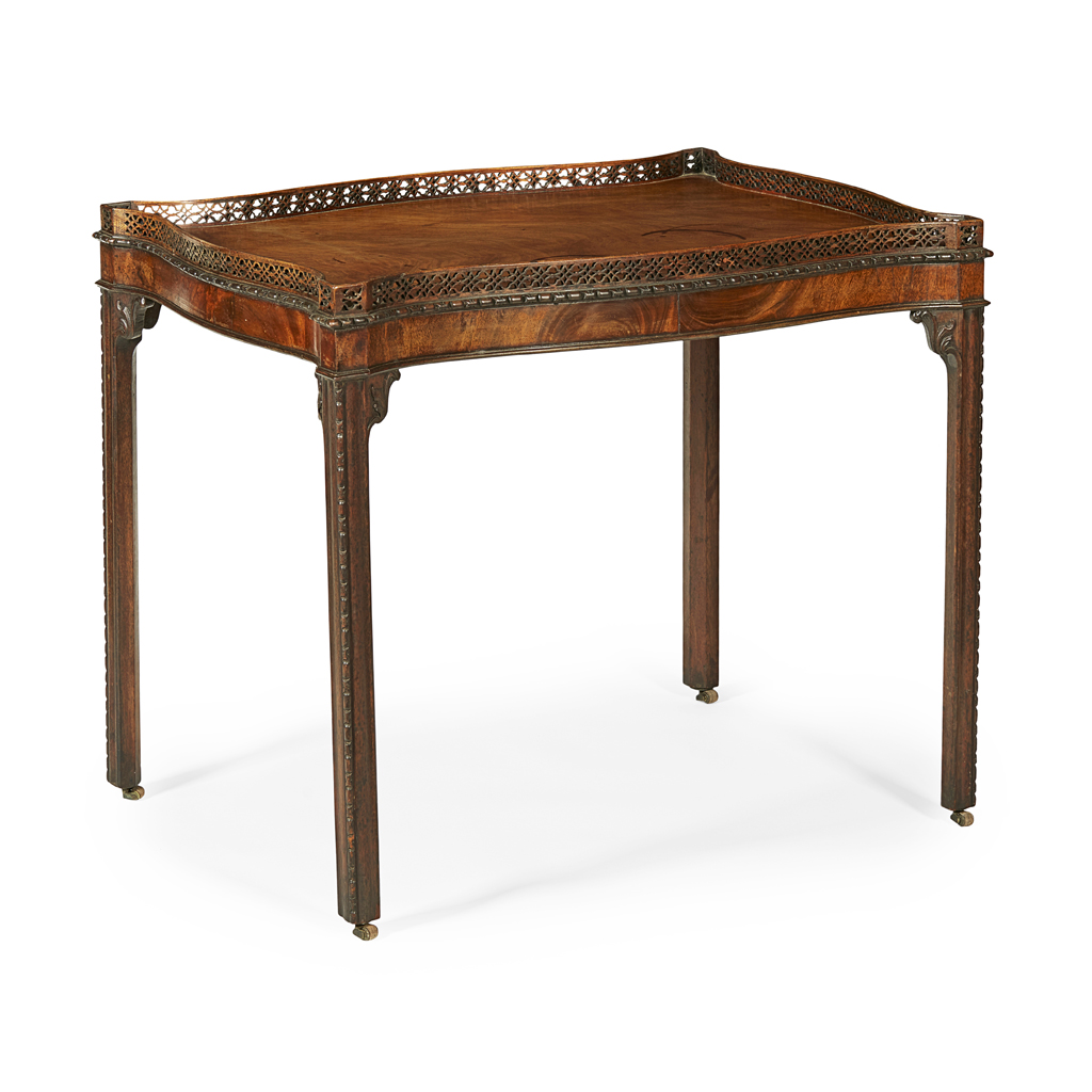 FINE GEORGE III SERPENTINE MAHOGANY SILVER TABLE