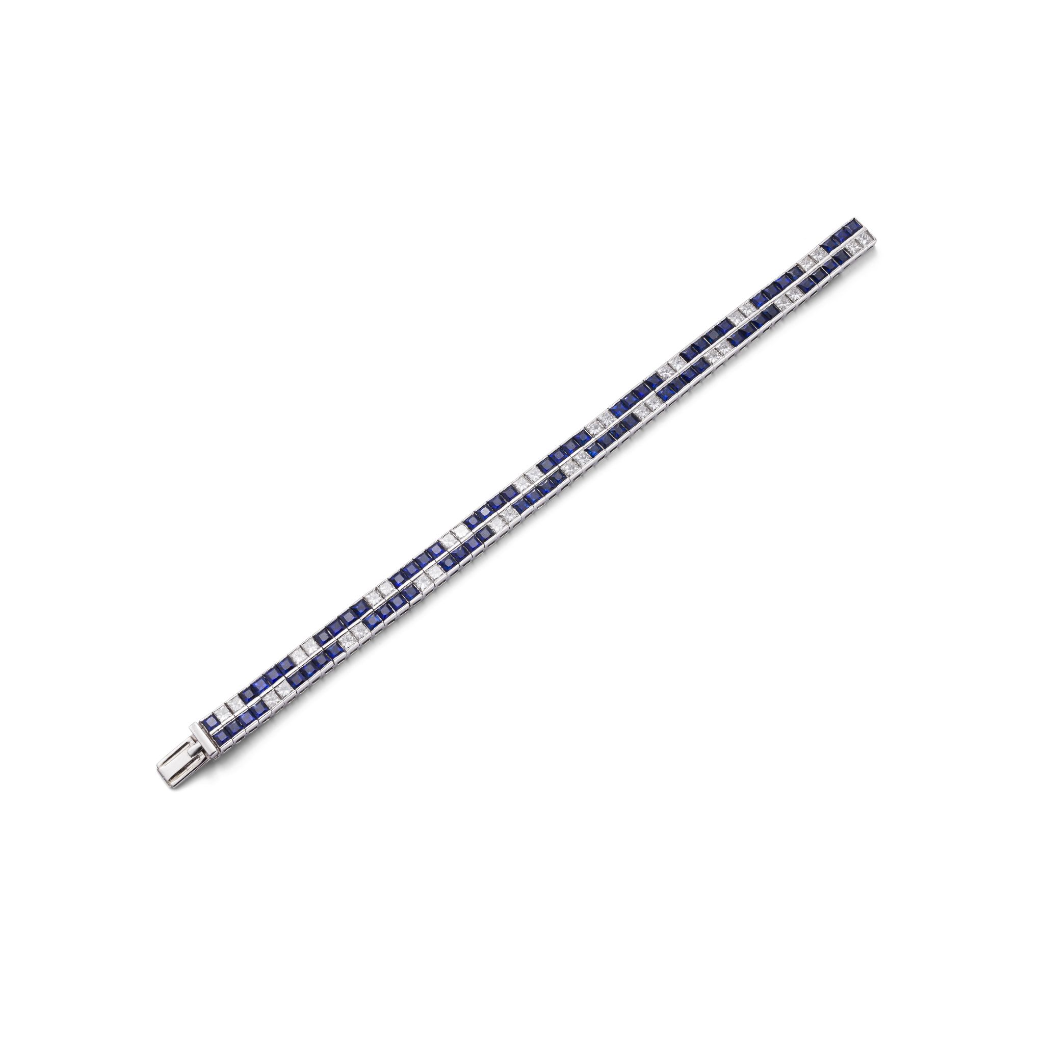 A sapphire and diamond double line bracelet