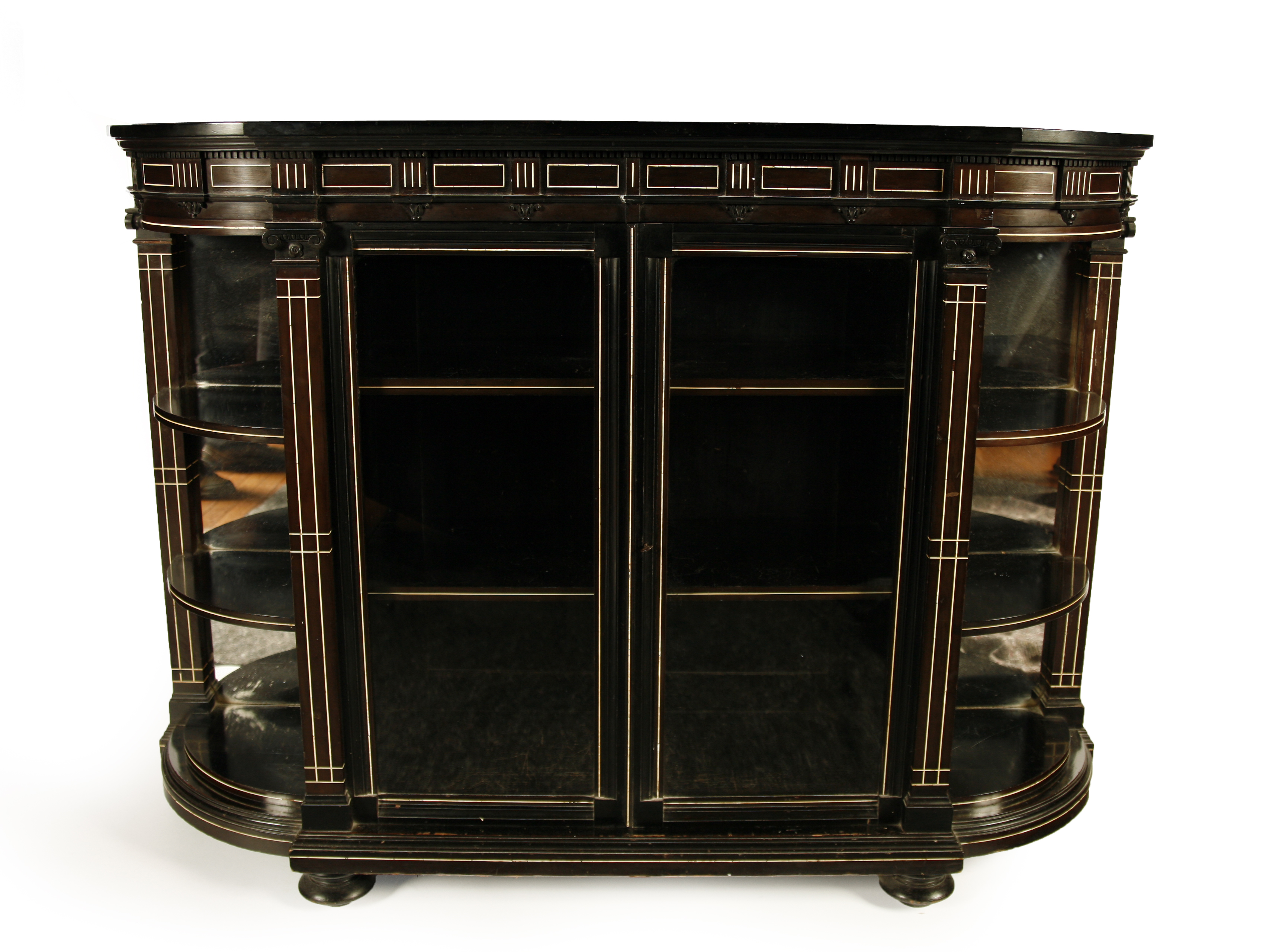 LATE VICTORIAN EBONY, EBONISED AND IVORY CREDENZA, BY HOWARD & SONS, LONDON