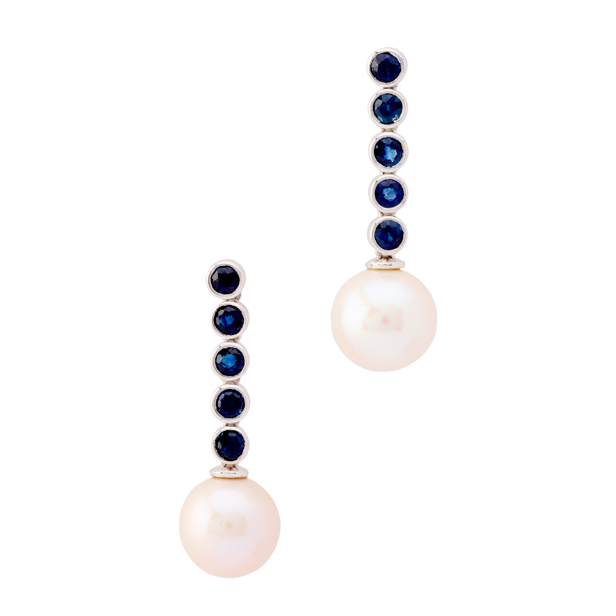A pair of sapphire and pearl pendent earrings