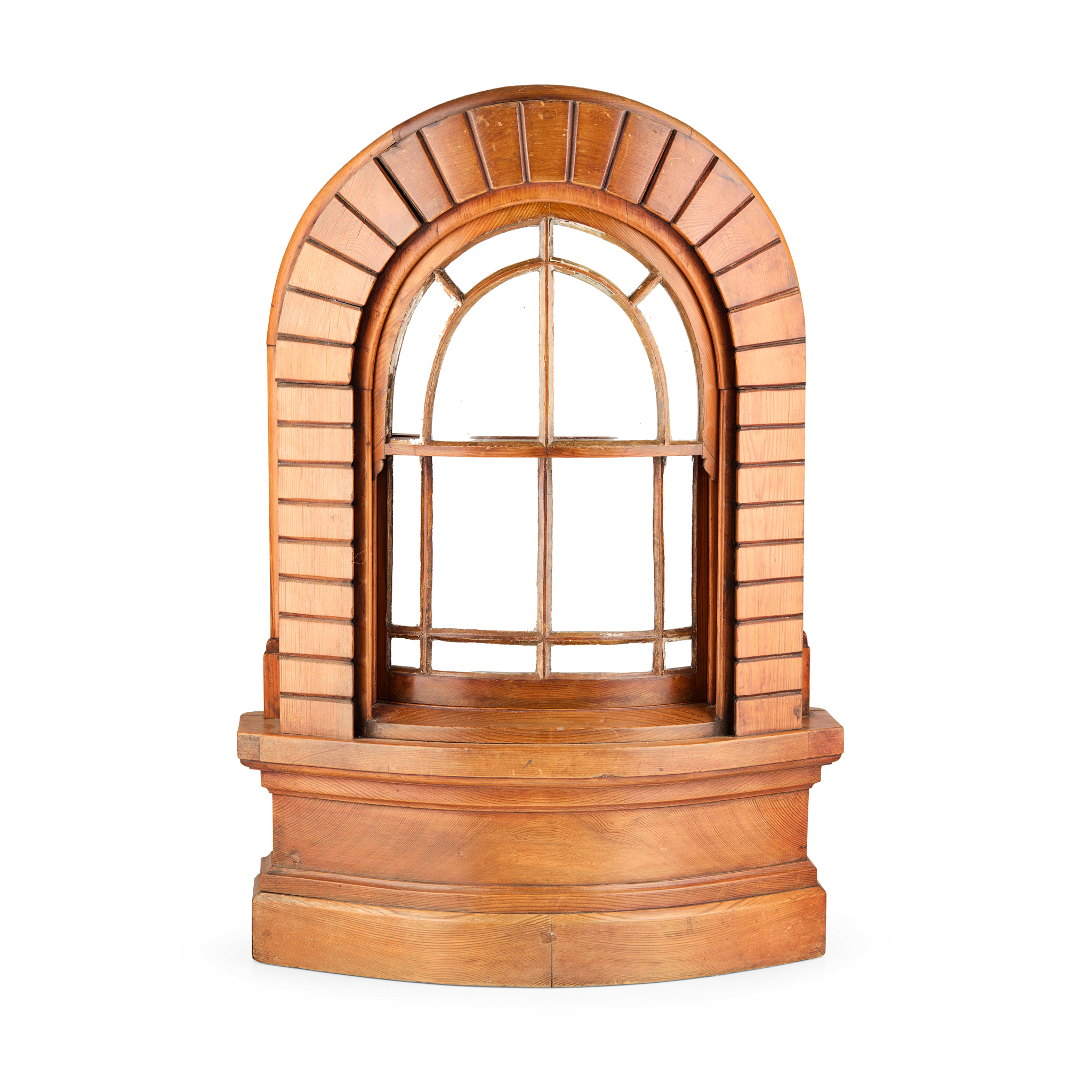 RARE SCOTTISH PINE WORKING MODEL OF AN ARCHED BAY SASH WINDOW