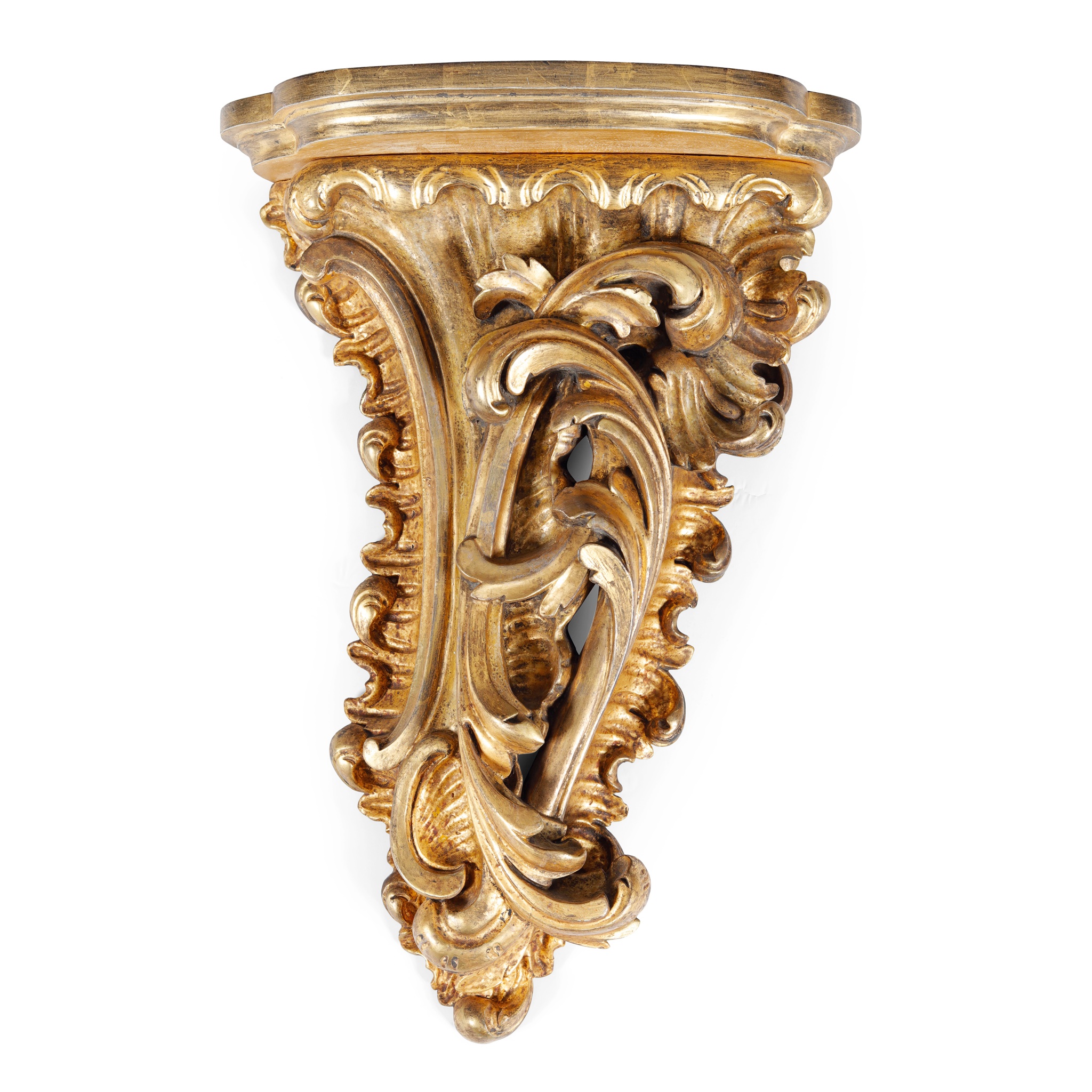 PAIR OF ROCOCO STYLE CARVED GILT WOOD WALL BRACKETS