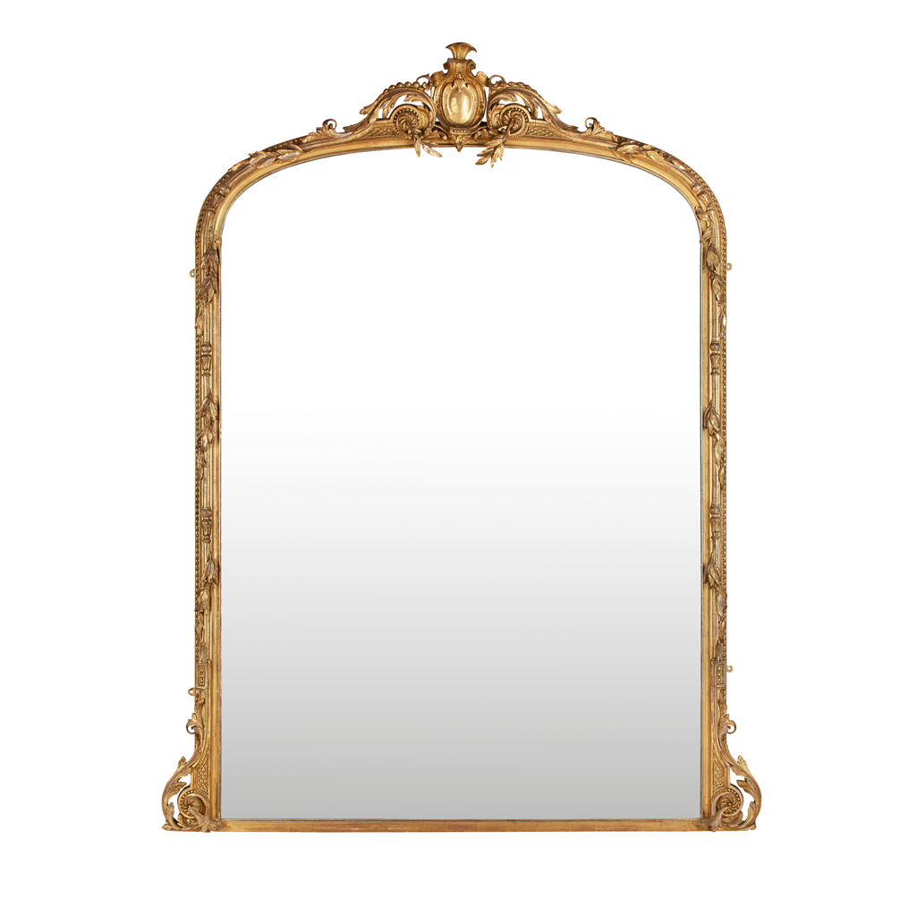 LARGE VICTORIAN GILTWOOD AND GESSO OVERMANTLE MIRROR