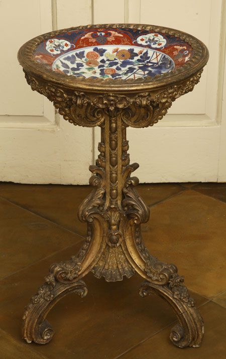 A Victorian giltwood and porcelain dish top stand
