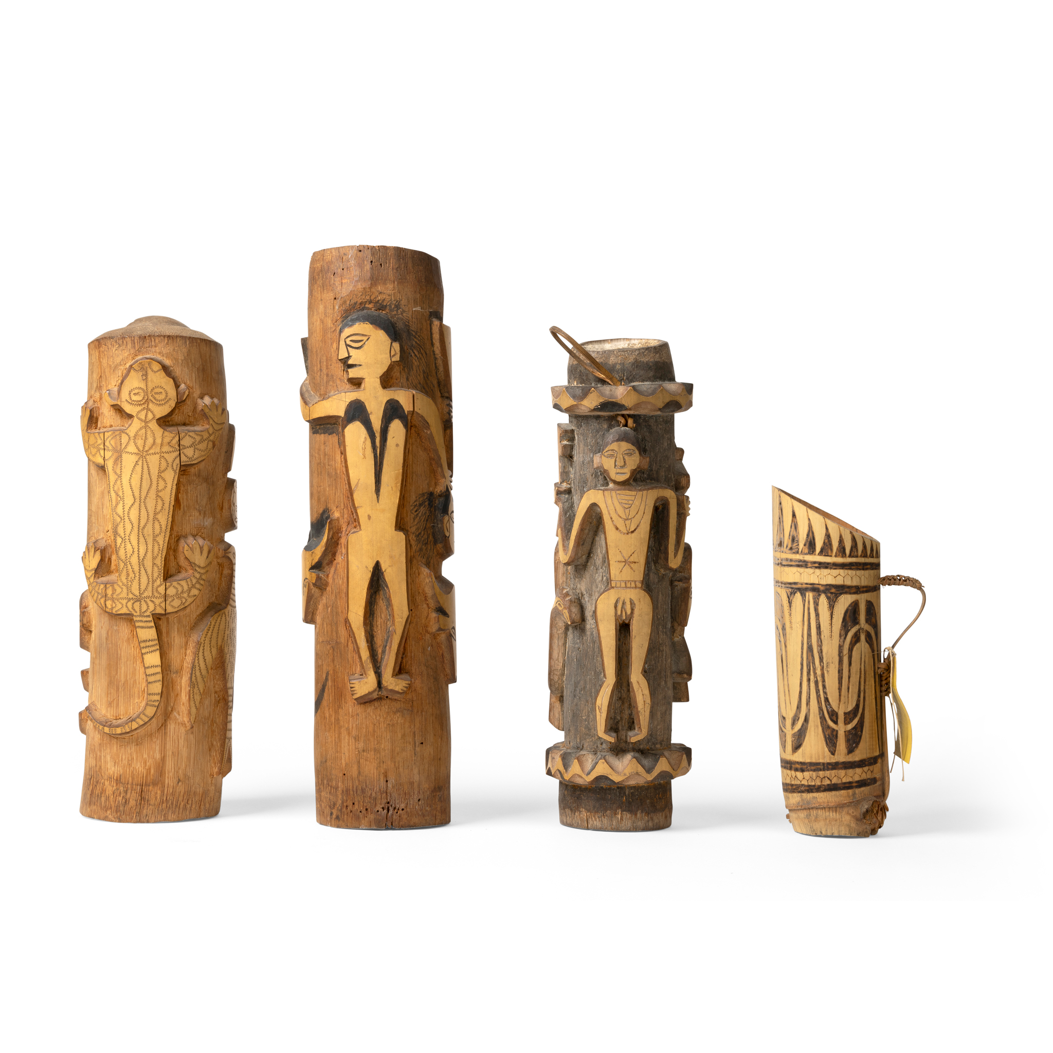 FOUR NAGA BAMBOO CEREMONIAL VESSELS