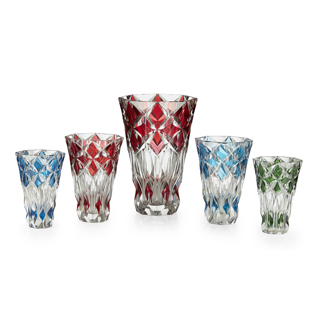 FIVE ST. LOUIS CUT-GLASS VASES