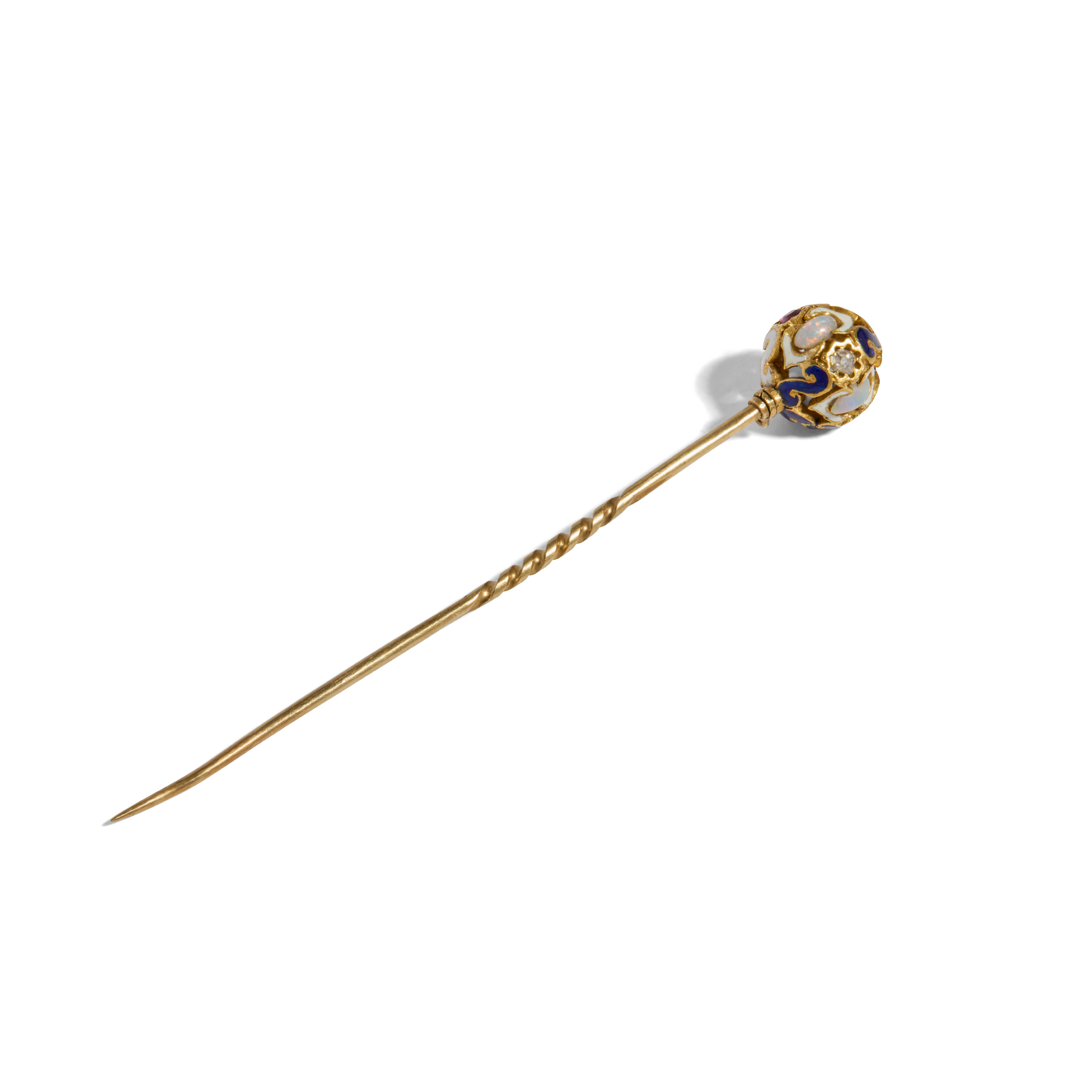 A 19th century enamel and multi-gem-set stick pin